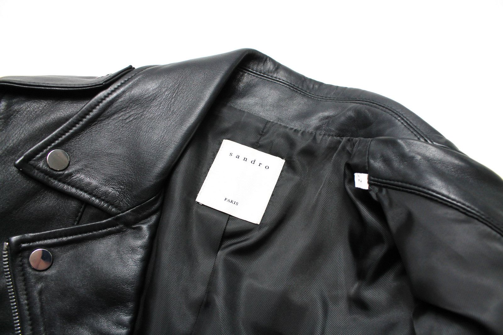 Sandro SANDRO Jacket Women's MEDIUM Cropped Leather Biker Pockets Size M / US 6-8 / IT 42-44 - 5 Thumbnail