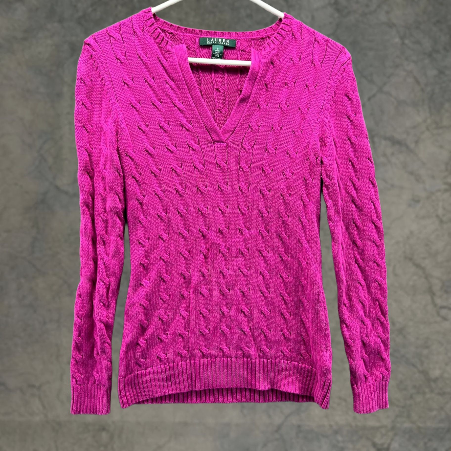 Ralph Lauren VINTAGE Lauren Ralph Lauren Sweater Women Small Pink V-Neck Pullover Cable Knit Pony Pullover Knit Boyfriend S Pink Womens sweaters-allsorts Size S / US 4 / IT 40 - 1 Thumbnail