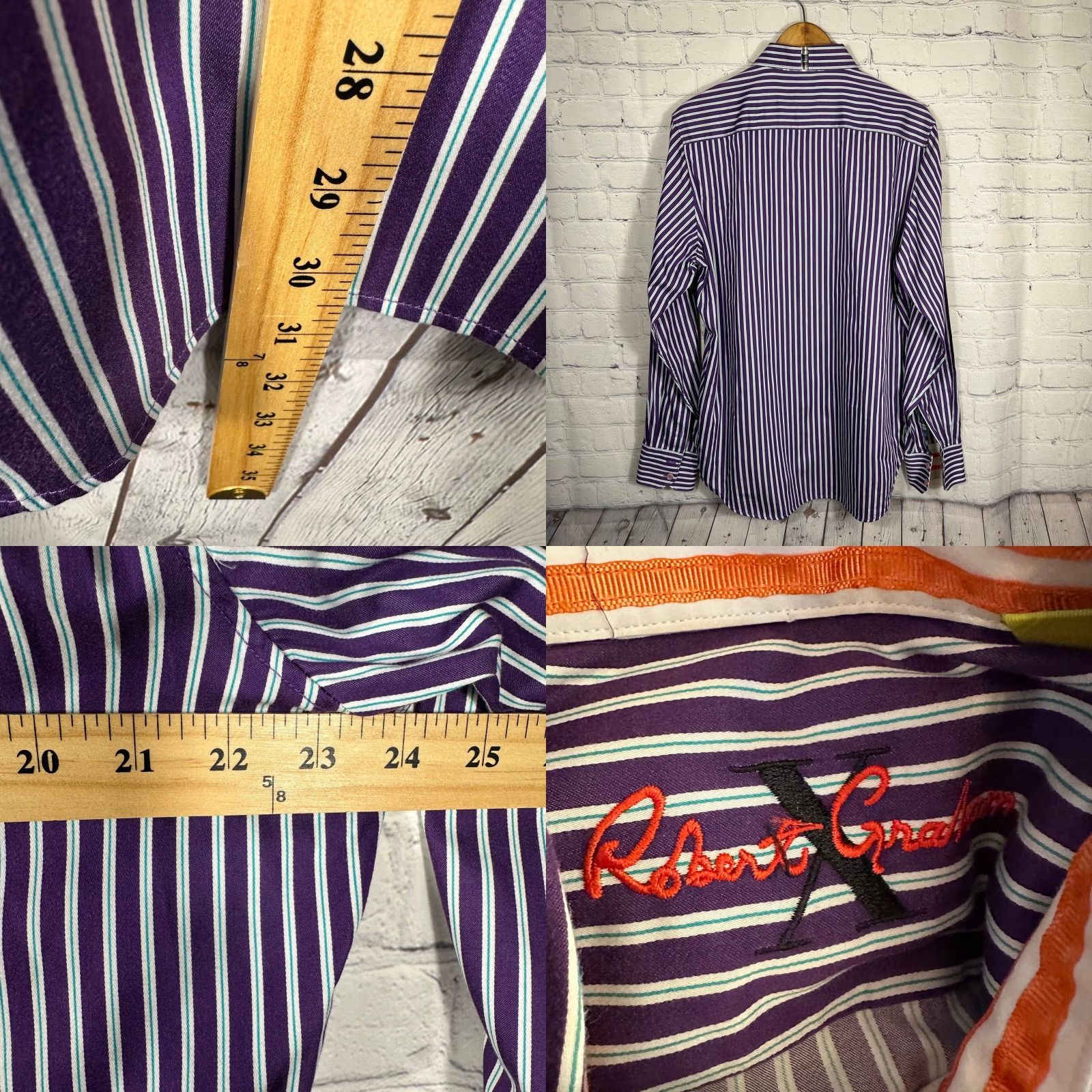 Robert Graham Robert Graham Mens Purple White Striped Button Down Shirt Long Sleeve Cotton L Size US L / EU 52-54 / 3 - 8 Thumbnail