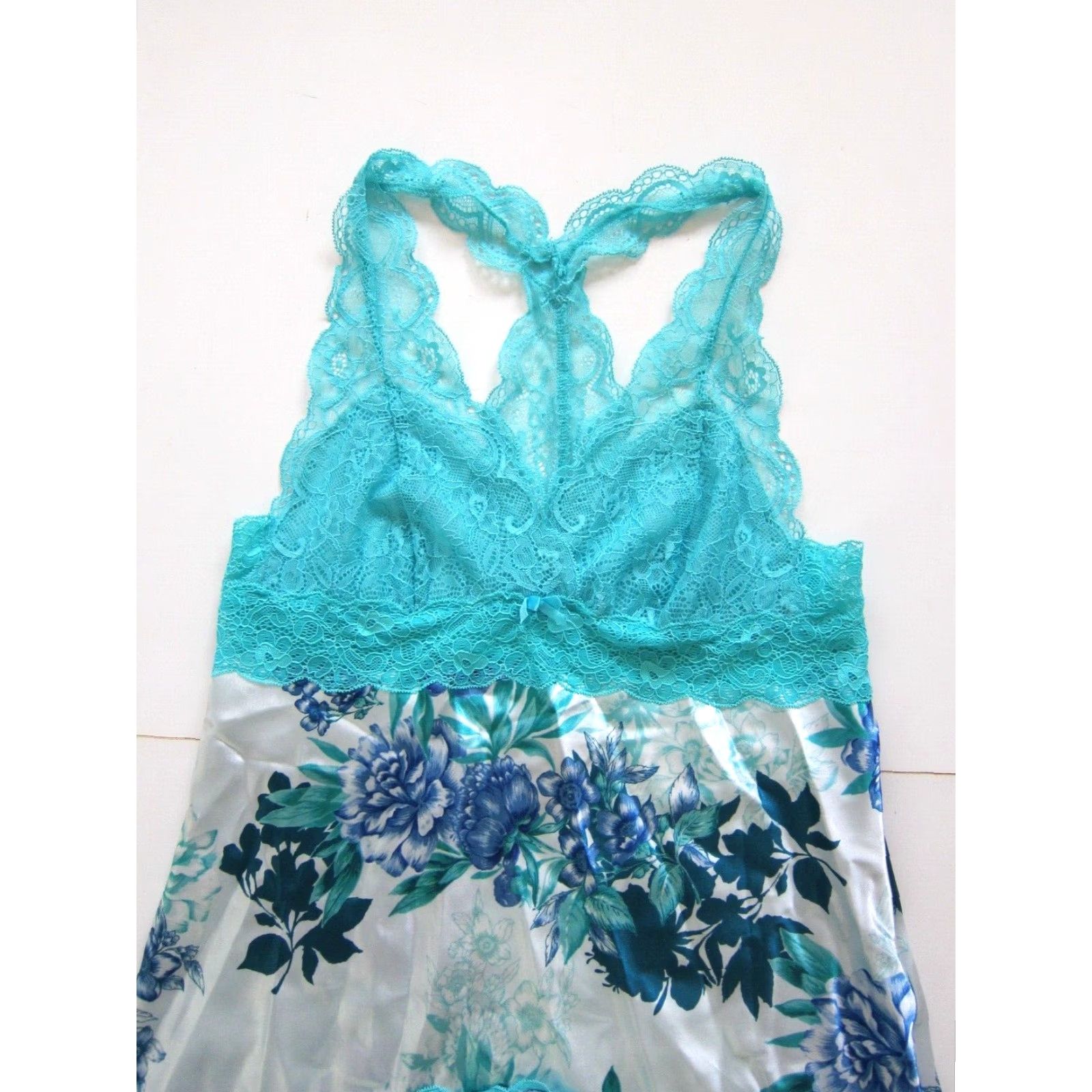 Vintage Thalia Sodi Intimates Blue Floral Lace Satin Nightgown Dress M Women XS-XL Size M Camisole Style Size M / US 6-8 / IT 42-44 - 3 Thumbnail