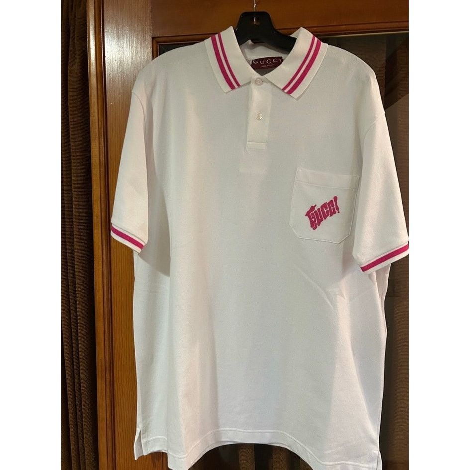 Gucci Men's Gucci polo shirt with pink embroidered logo size XL Size US XL / EU 56 / 4 - 4 Thumbnail