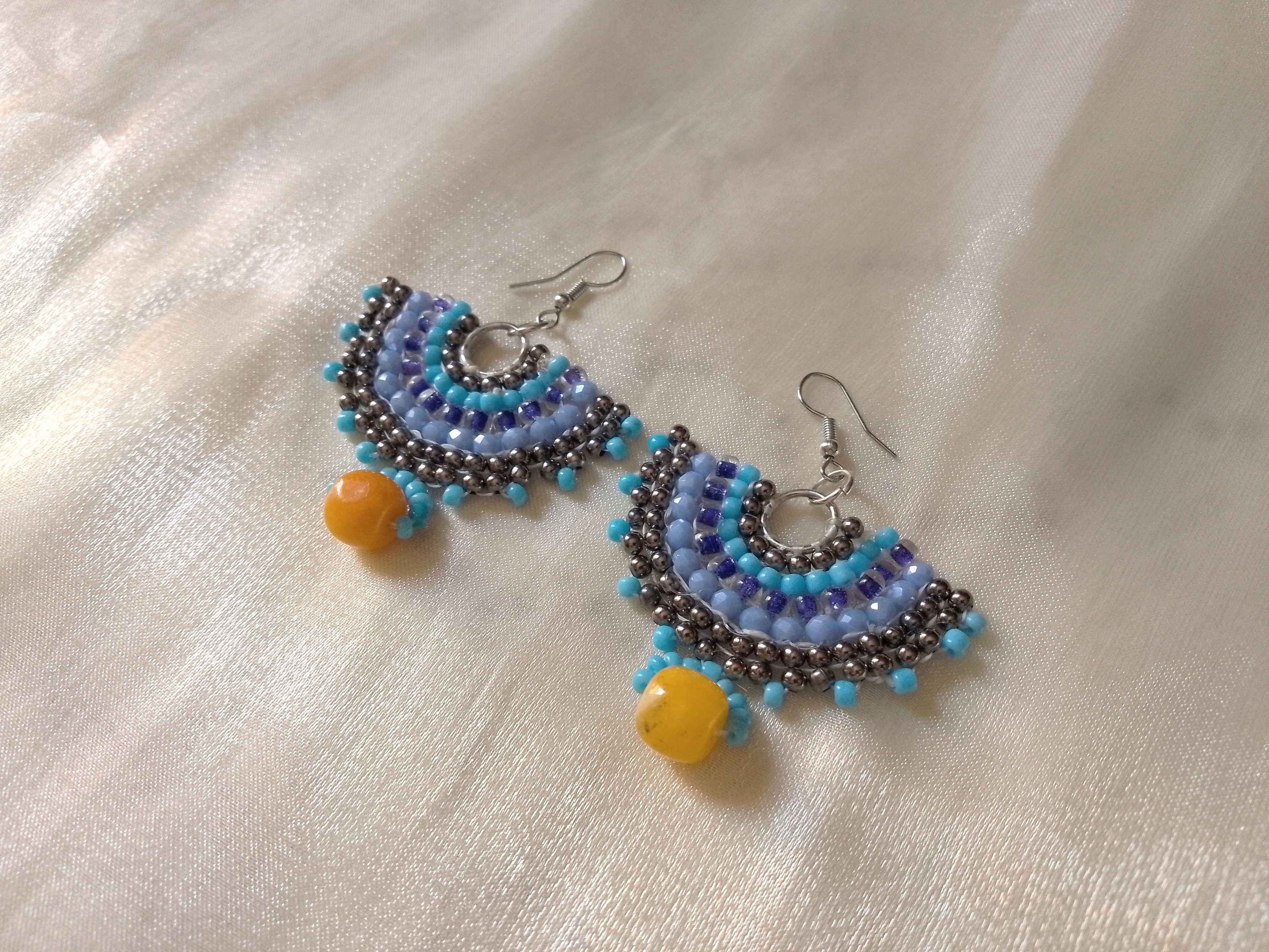 Handmade Earrings Fan Shape Ethnic Gypsy yellow natural gemstones Size ONE SIZE - 2 Thumbnail