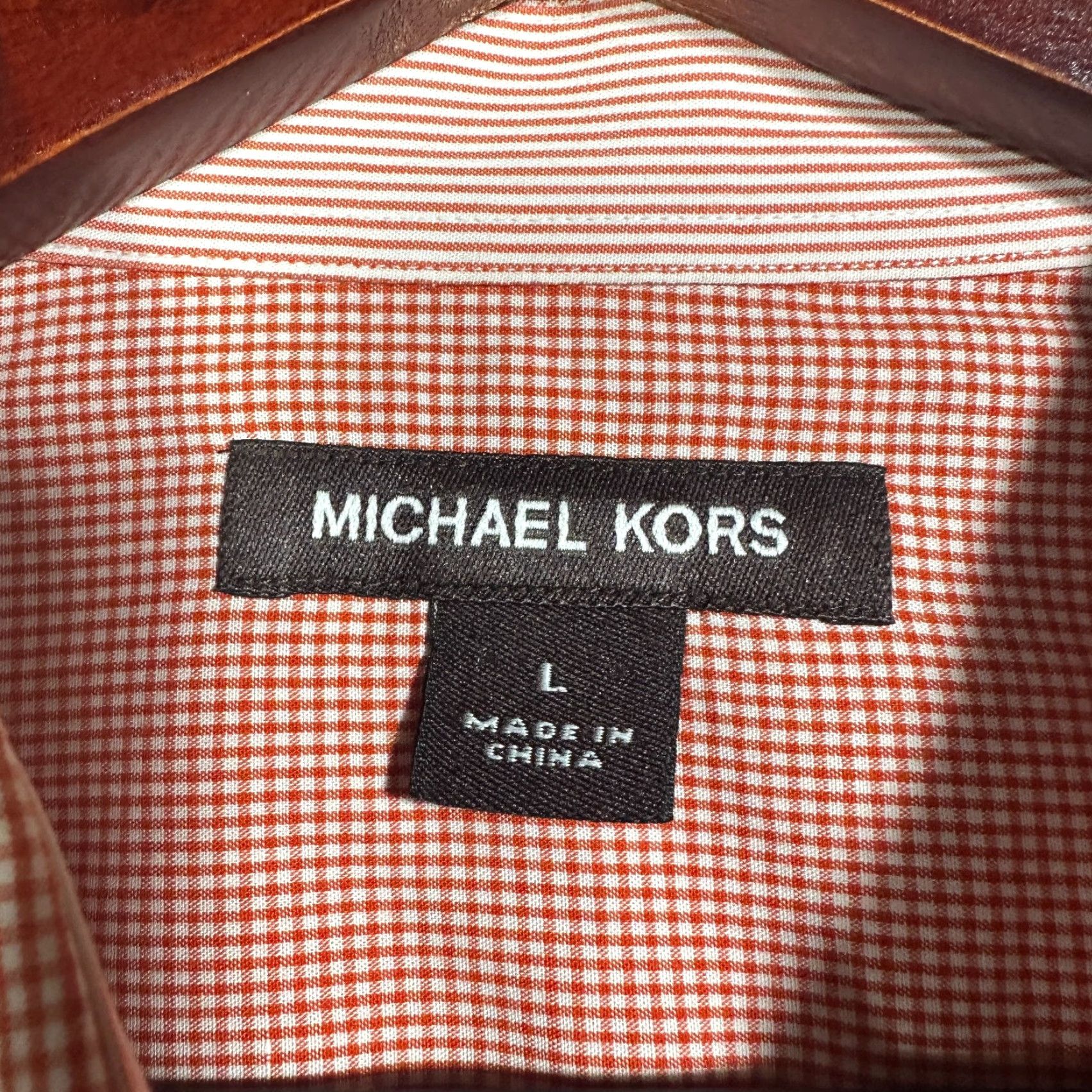 Michael Kors Michael Kors Shirt Mens Large Orange Gingham Check Cotton Roll Tab Sleeve Pocket Button-Up Cardigan? Size US L / EU 52-54 / 3 - 7 Thumbnail