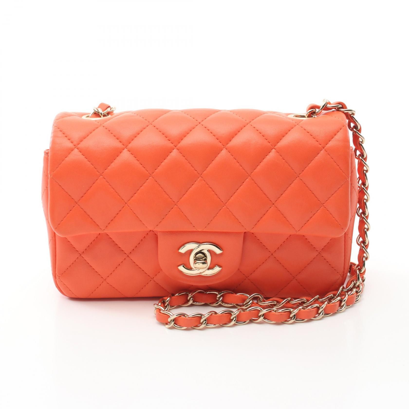 Chanel Chanel Matelasse Lambskin Shoulder Bag Leather Shoulder Bag As1787 in Orange, Women's