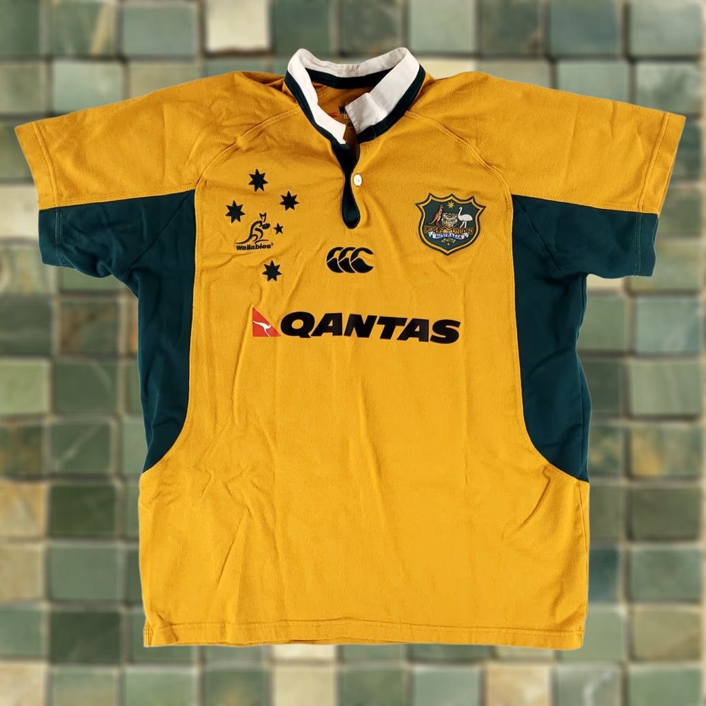 Vintage CCC Wallabies Authentic Rugby Shirt Polo Short Sleeve Quantas Australia Mens XL Yellow Size US XL / EU 56 / 4 - 1 Thumbnail