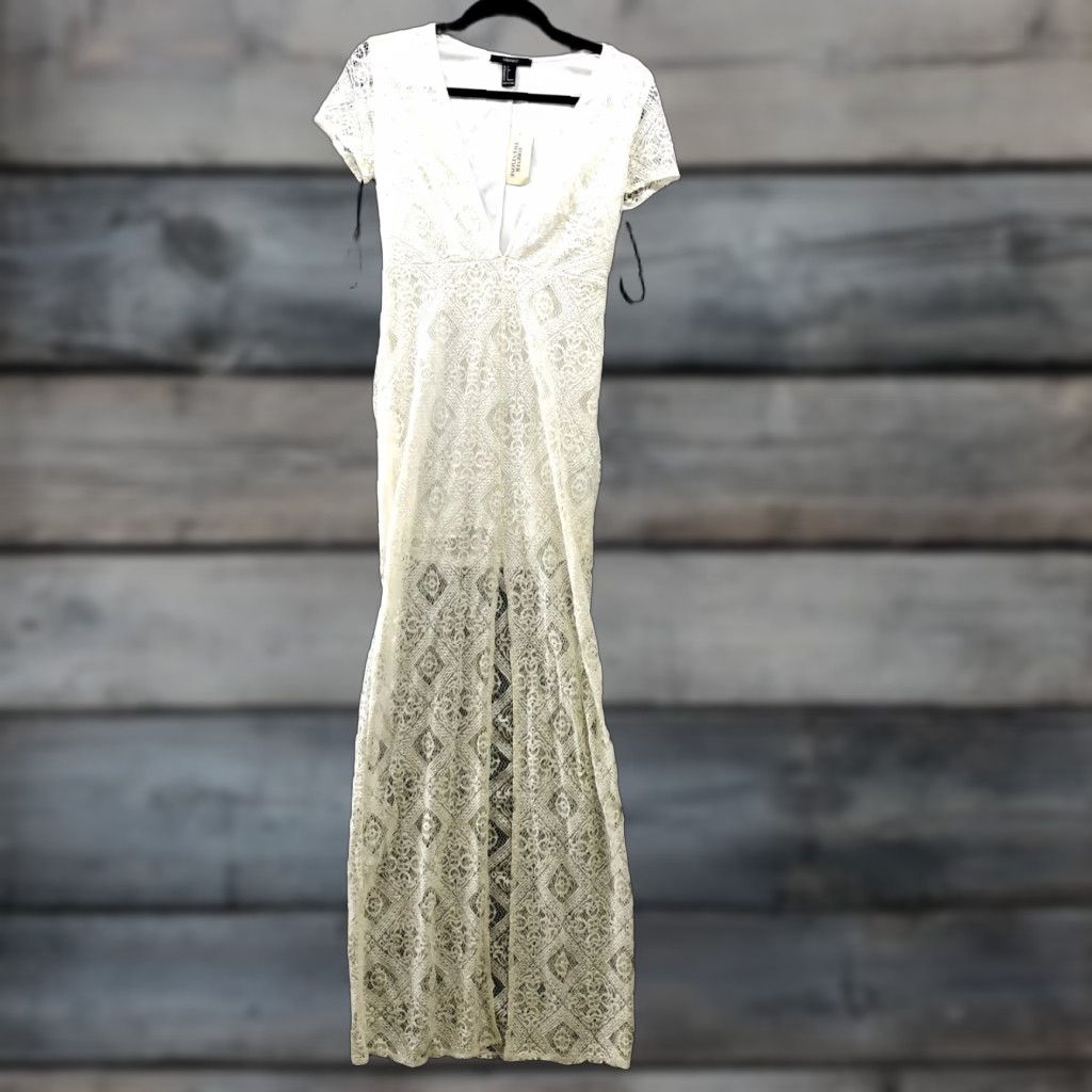 Forever 21 FOREVER 21 White Lace Dress S V-Neck Short Sleeve Floral Victorian Cocktail Party Wedding Dress Women’s Small NWT Size 28" / US 6 / IT 42 - 1 Thumbnail