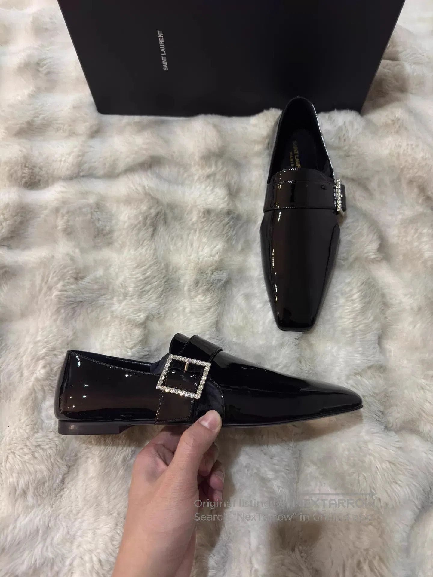Saint Laurent Paris Black Pointed Toe Slip-On Shoes with Buckle. Size US 7 / EU 40 - 2 Thumbnail