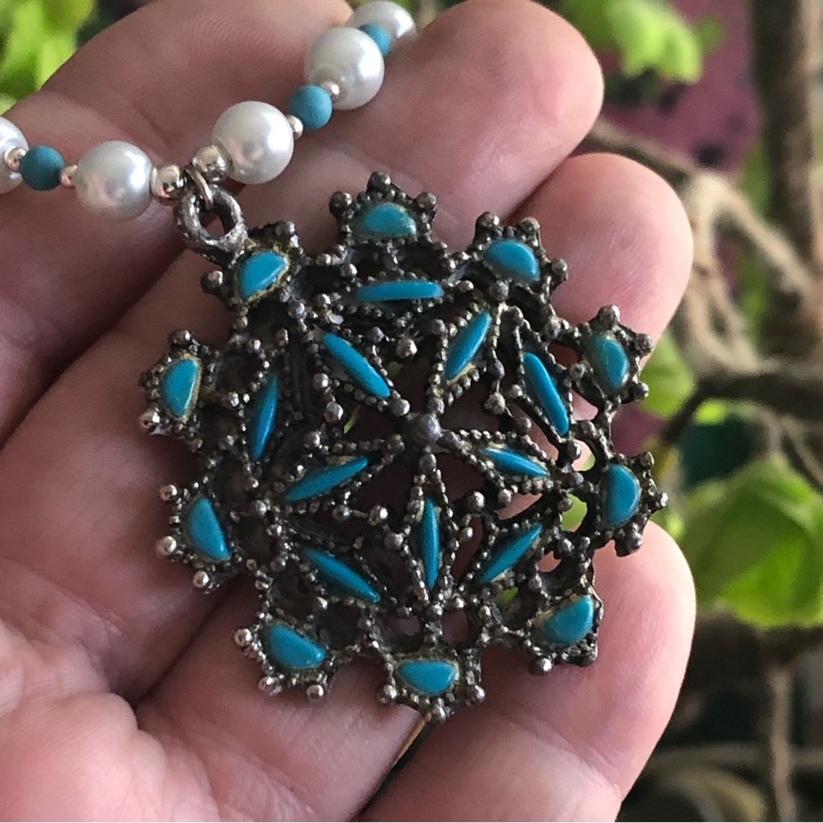 Handmade Handcrafted repurpose howlite cluster Pearl necklace Size ONE SIZE - 8 Thumbnail