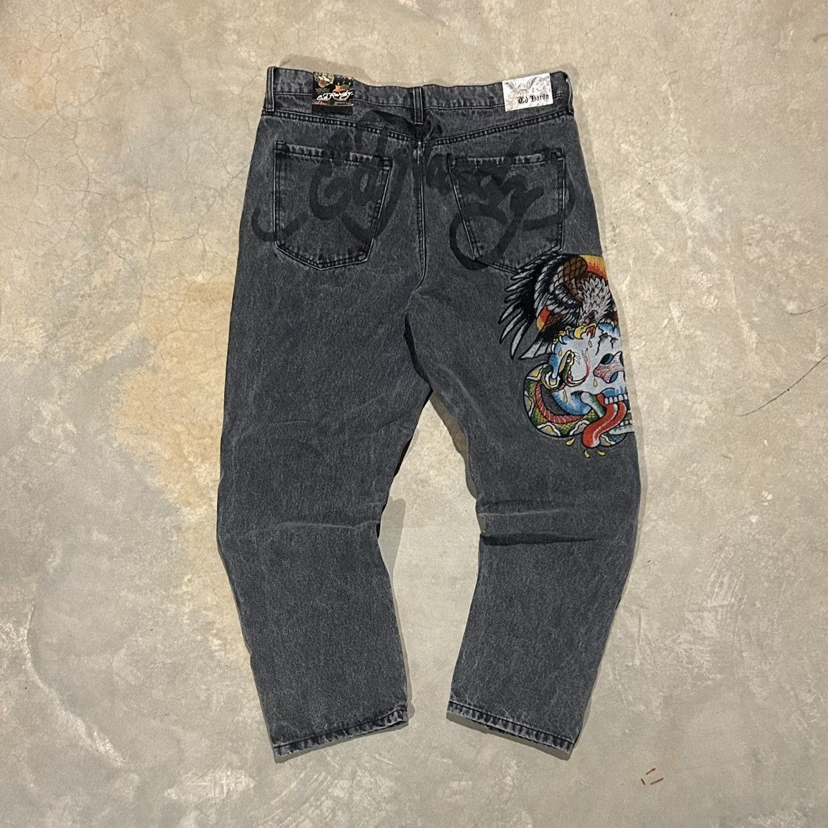 Ed Hardy × Vintage Crazy Vintage Y2K Ed Hardy Script Embroidered Baggy ...
