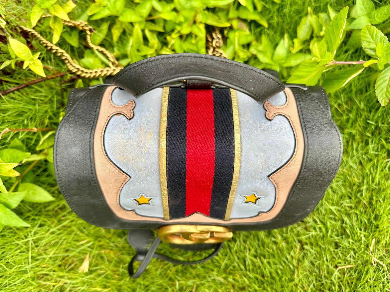 Gucci Authentic Gucci Leather GG Marmont Web Flap Chain Backpack Size ONE SIZE - 9 Thumbnail