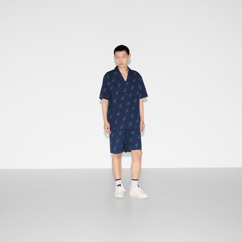 Gucci o1loc1c0226 794907 Printed Cotton Ripstop Shirt in Blue Size US S / EU 44-46 / 1 - 2 Thumbnail
