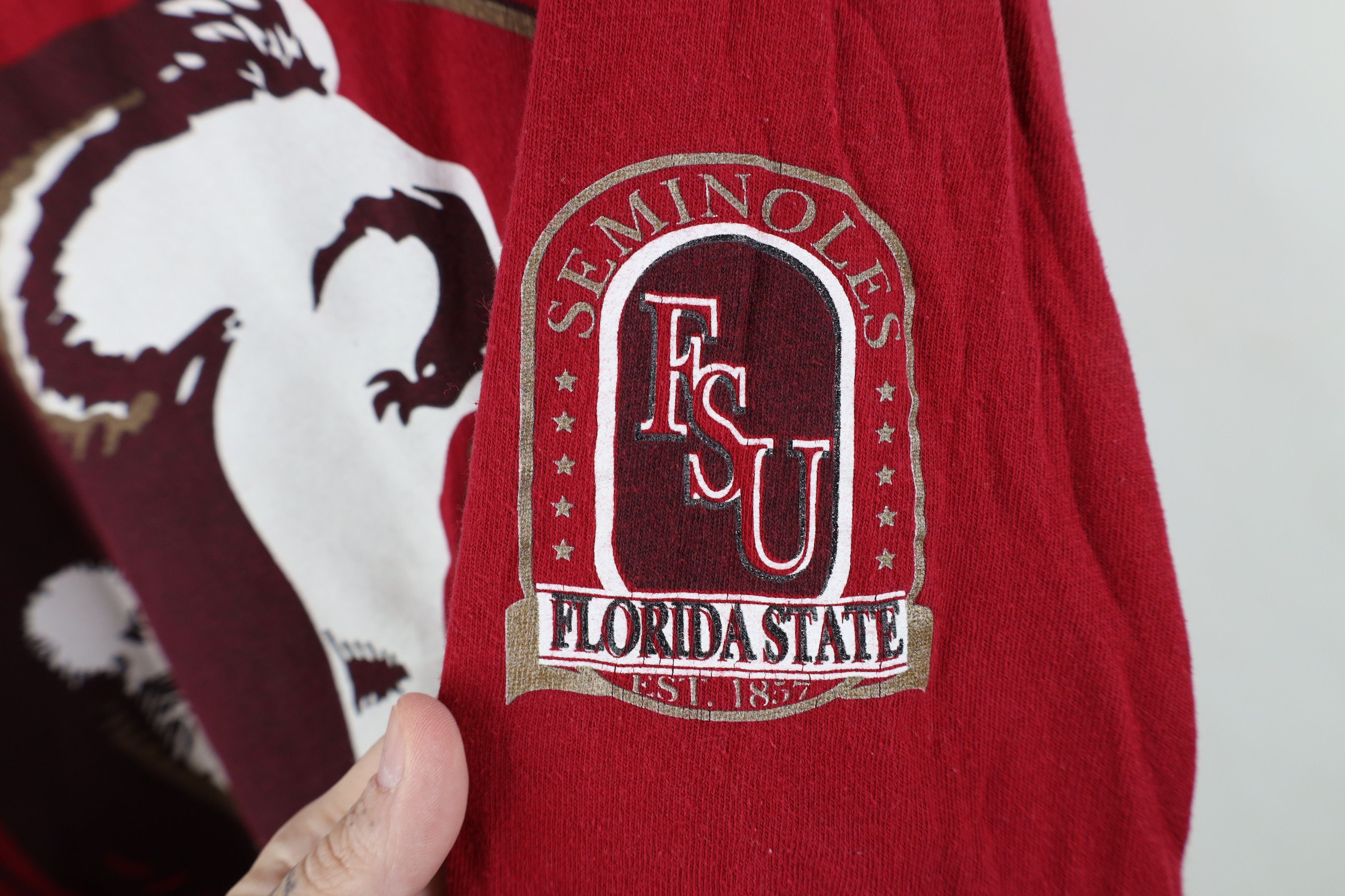 Vintage Vintage 90s State University Long Sleeve T-Shirt Red Cotton Size US L / EU 52-54 / 3 - 7 Thumbnail