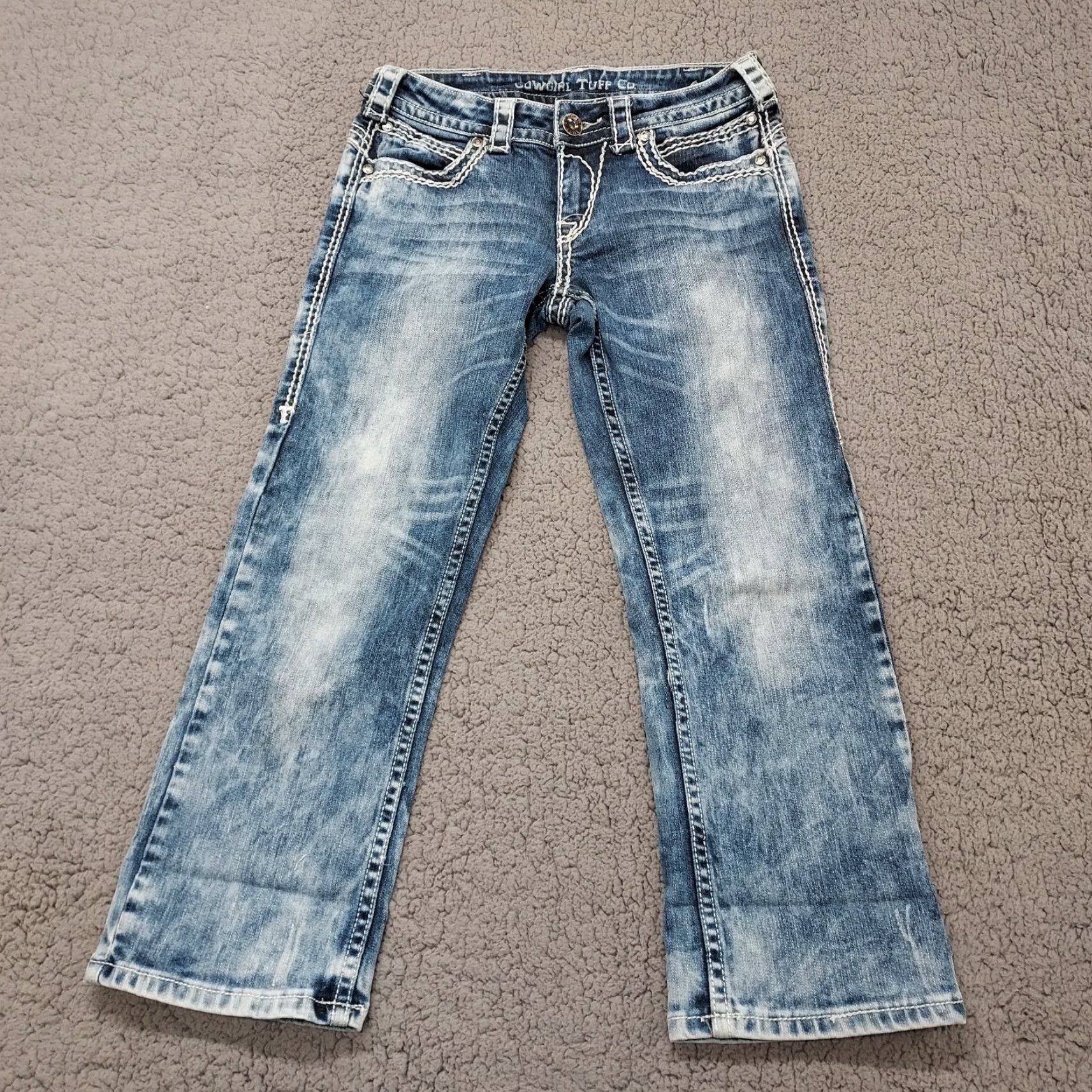 CO Cowgirl Tuff CO Capris Womens Size 26 Distressed Embroidered Low Rise Denim Size ONE SIZE - 3 Thumbnail