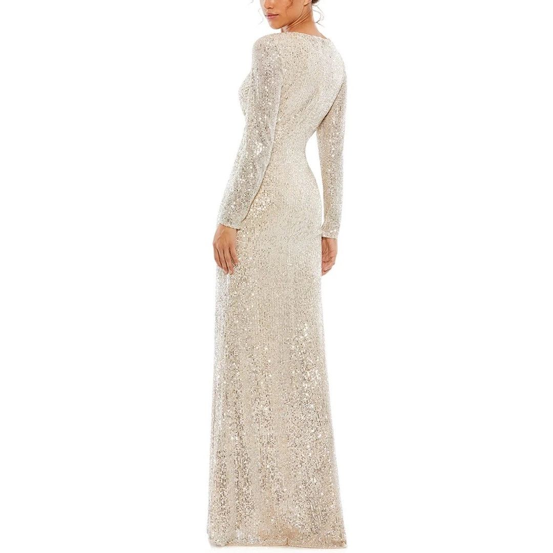 Mac Duggal Mac Duggal Silver Sequin Ruched Long Sleeve Column Gown US 4 Size S / US 4 / IT 40 - 2 Thumbnail