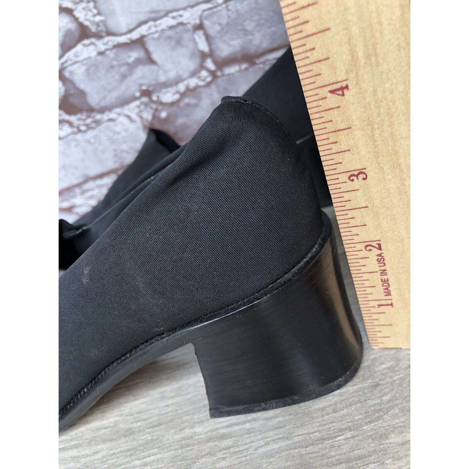 Other Nickels VTG Black Fabric Stretchy Loafers Pump Block Heels W Size US 6 / IT 36 - 11 Thumbnail