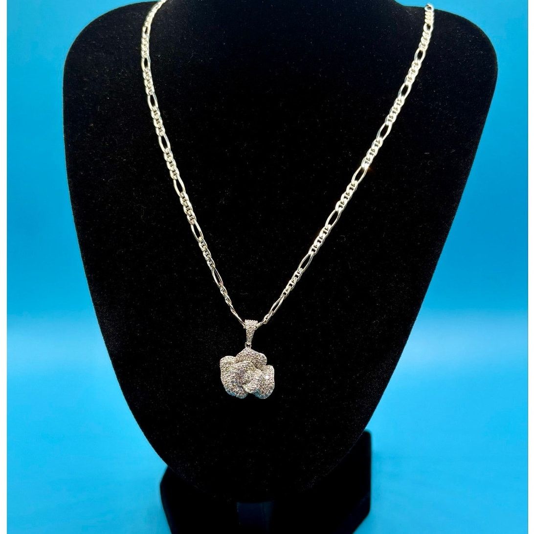 Jewelry NEW 2ct. Moissanite Rose Pendant & 17" Figaro Chain, Stamped Size ONE SIZE - 3 Thumbnail