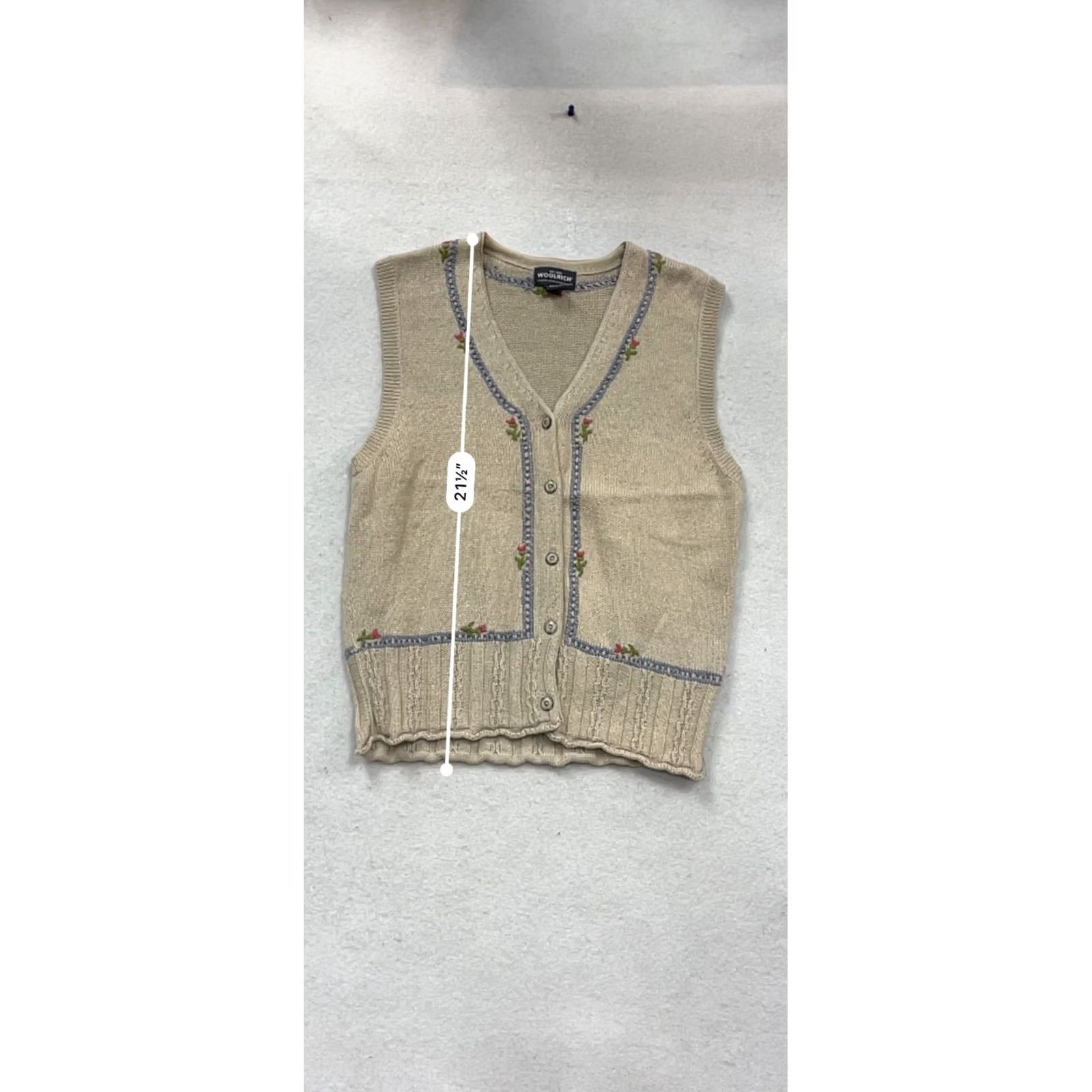 Vintage Woolrich Beige Sleeveless Knit Cardigan Vest Floral Embroidery XL Womens Size XL / US 12-14 / IT 48-50 - 7 Thumbnail