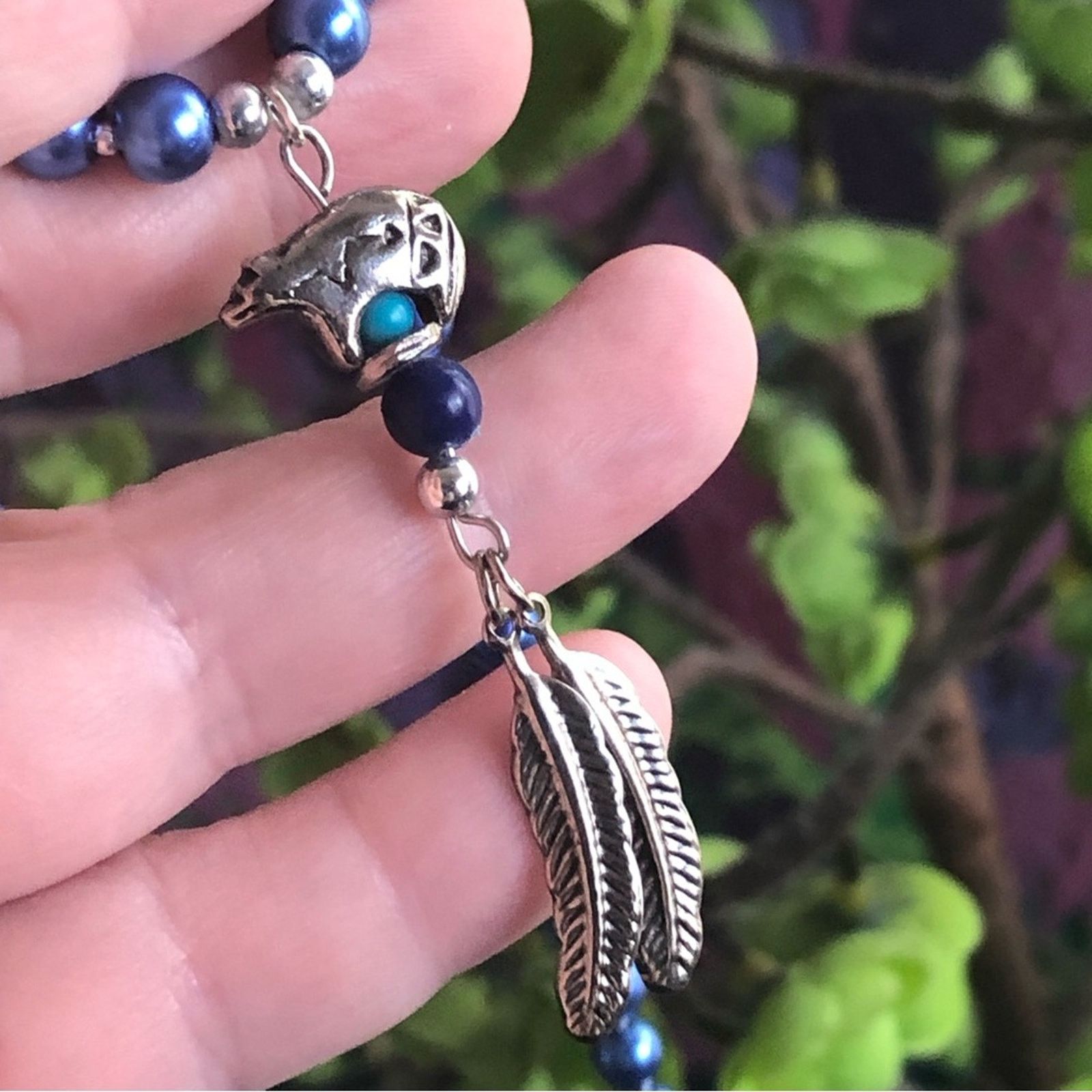 Handmade Handcrafted repurpose southwest bear feather Pearl necklace Size ONE SIZE - 2 Thumbnail