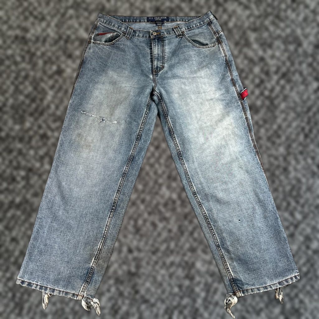 Vintage US Polo Assn Jeans 38x30 Wide-Leg Vintage Men Denim 5-Pocket Distressed Baggy Relaxed 90s Hip Hop Workwear Size US M / EU 48-50 / 2 - 1 Thumbnail