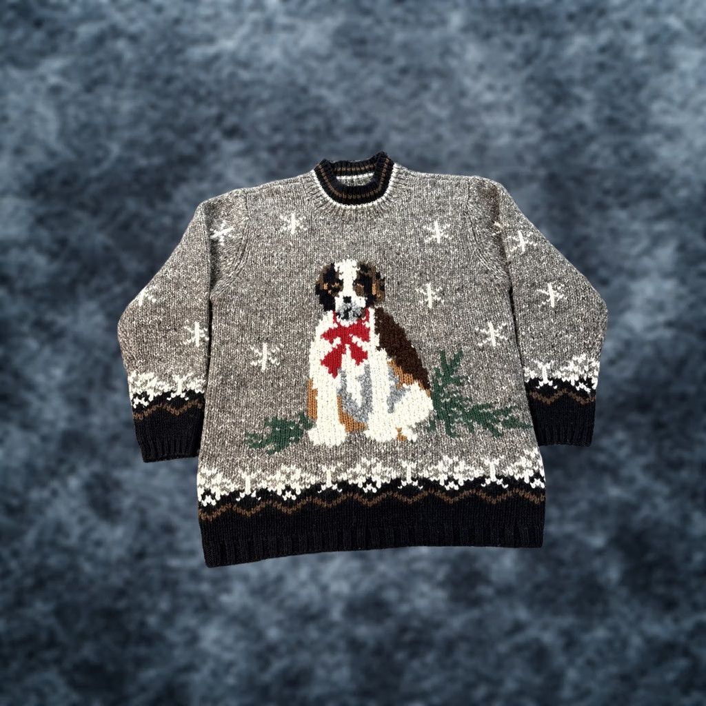 Talbots VINTAGE Talbots Wool Silk Pullover Sweater Saint Bernard Dog Heavyweight Crew Neck Women Small Gray Christmas Winter Knit Size S / US 4 / IT 40 - 1 Thumbnail