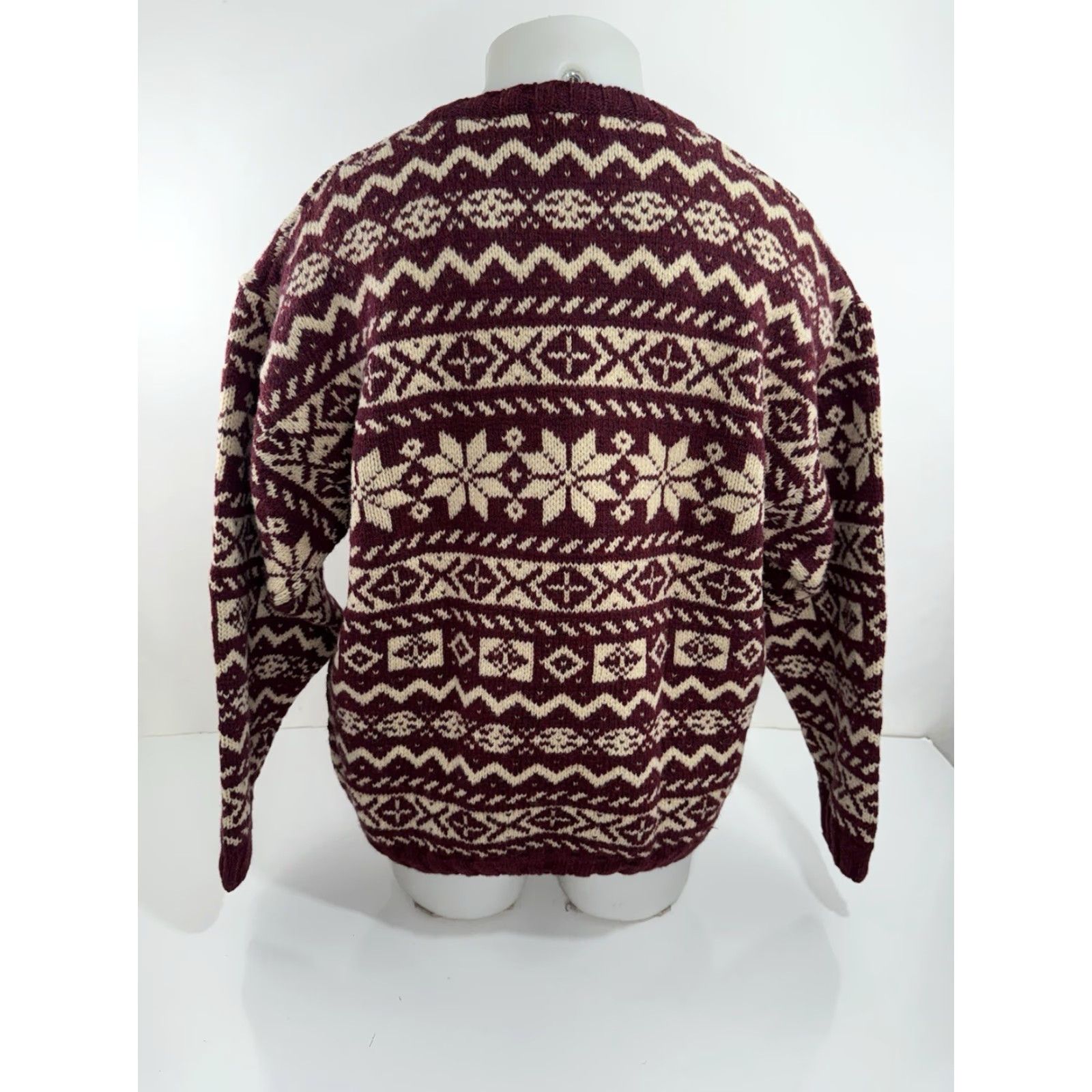 Vintage L.L. Bean Sweater Mens L Wool Oversized Maroon / Beige Pullover Knit Knit Heavy New Zealand Wool Scotland Size US L / EU 52-54 / 3 - 3 Thumbnail