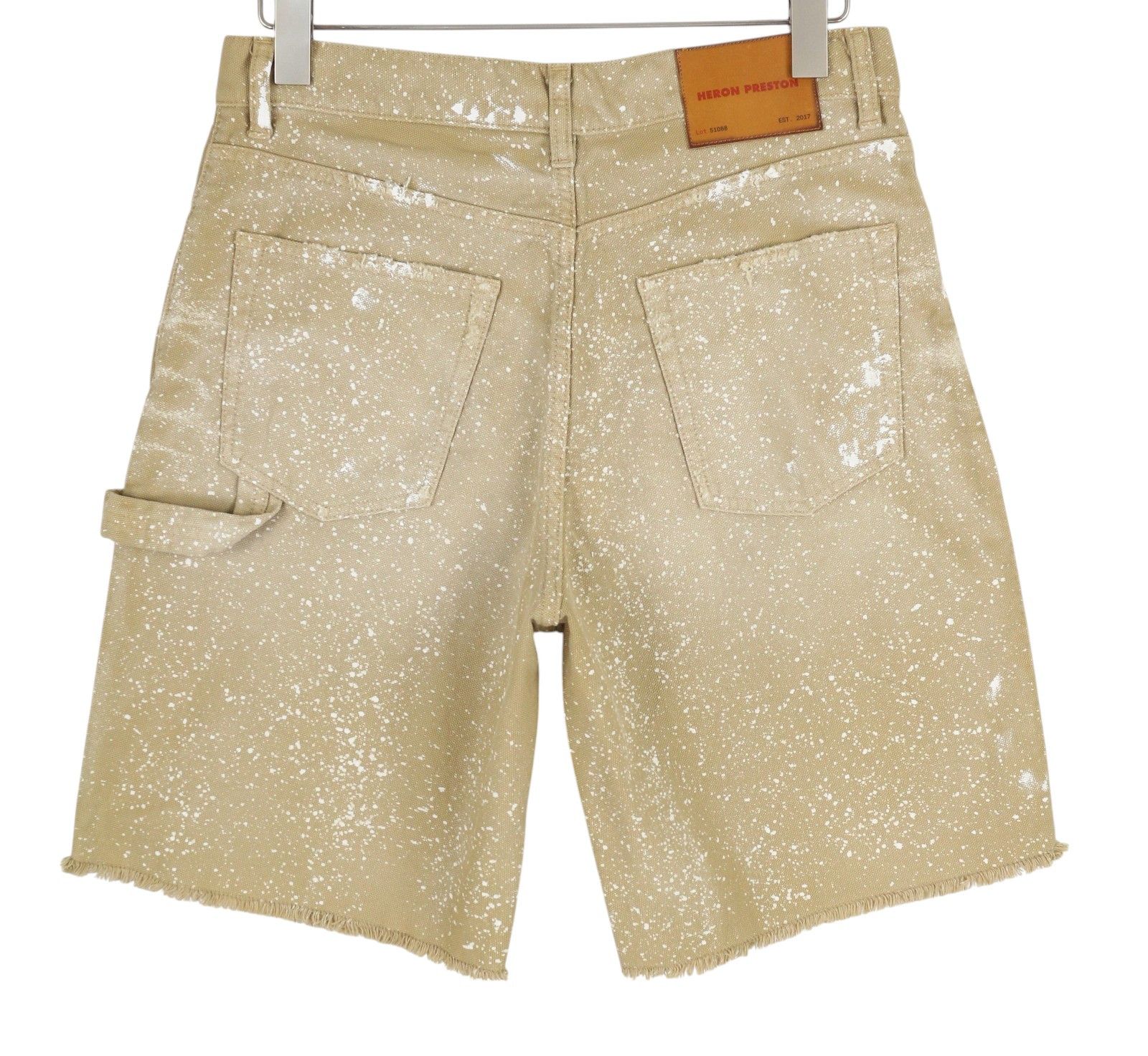 Heron Preston M Denim Beige Distress Painted Casual Shorts 84391 Size US 32 / EU 48 - 2 Thumbnail