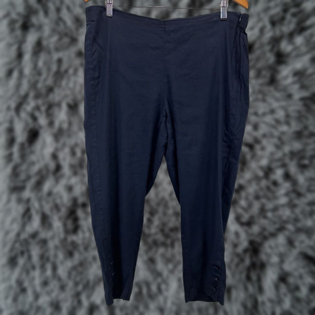 J. Jill VINTAGE J Jill Linen Pants Womens XL Blue Crop Ankle Stretch Pull-On Size 40" / US 18 - 1 Thumbnail