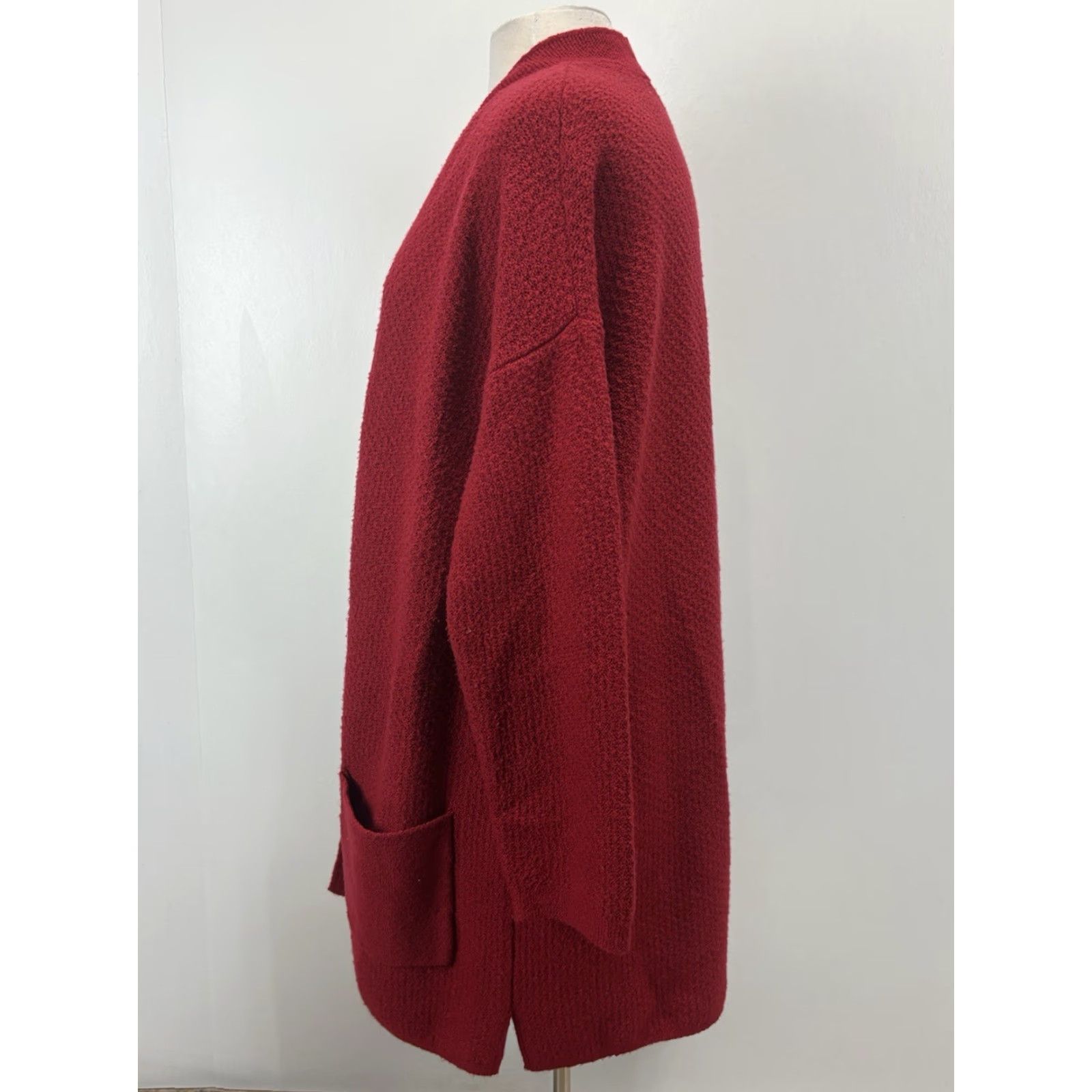 J. Jill J. Jill Textured Knit Cardigan Sweater Large Red Open Front Pockets Womens Size L / US 10 / IT 46 - 2 Thumbnail