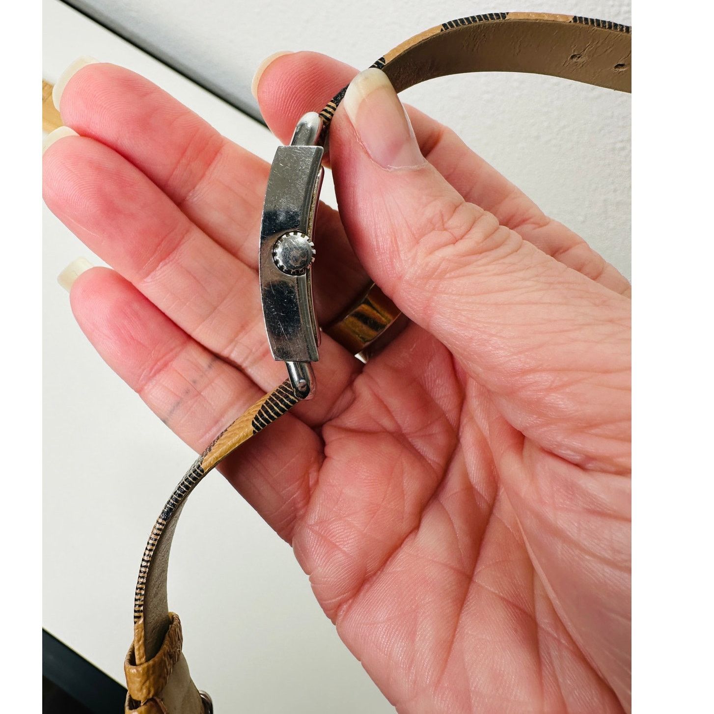 Coach Coach Silver Square Bronze Face Watch Tan Plaid Watchband Size ONE SIZE - 14 Thumbnail