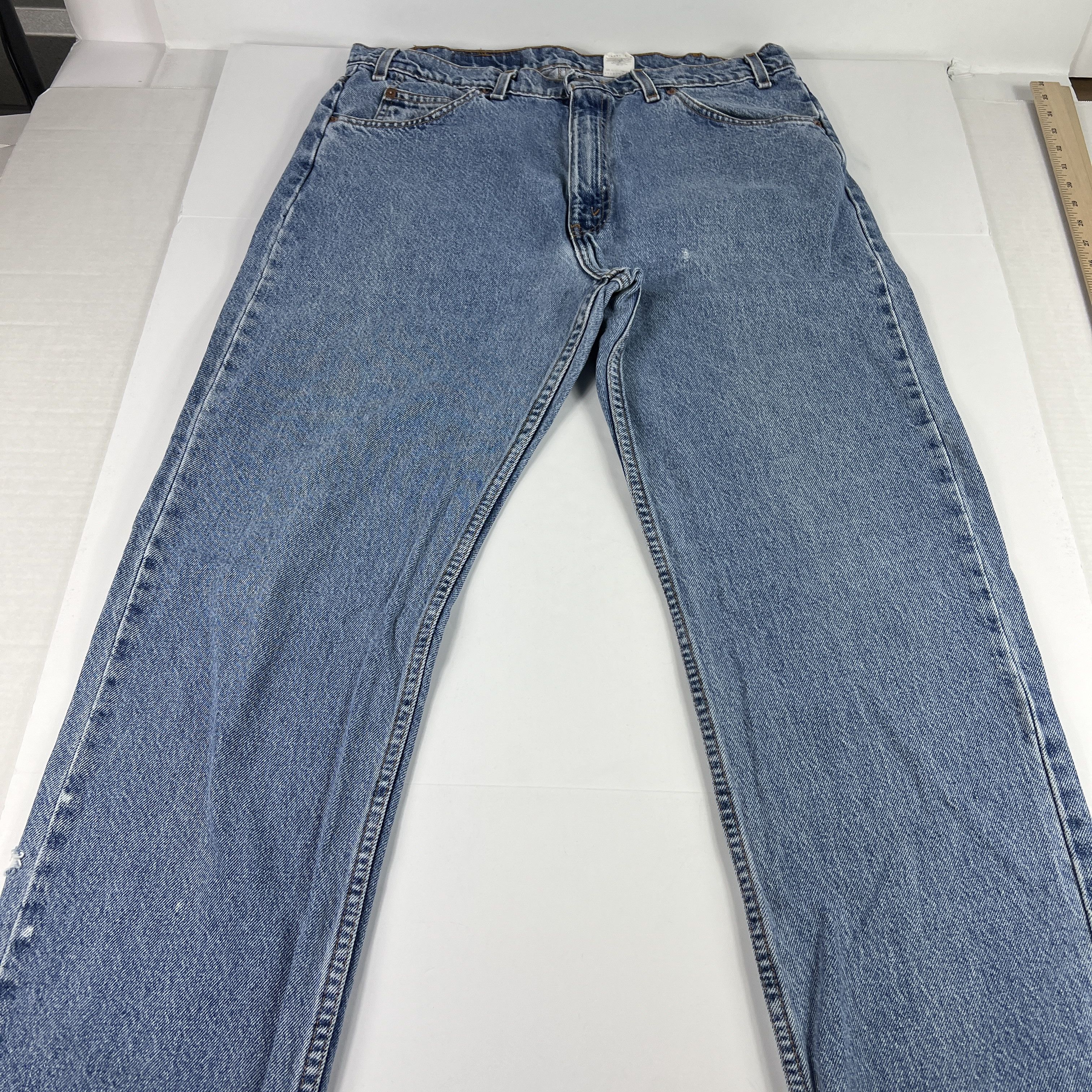 VTG 90s Levi's 505 Blue Distressed Denim Orange Tab