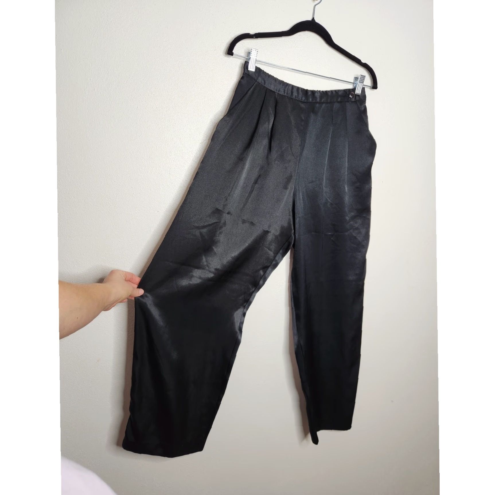 Vintage VINTAGE Black Satin Pants Bottoms Dress Pants Women's 12 Regular 42 13.5 14 27.5 90s 80s Slacks Size 34" / US 12 / IT 48 - 3 Thumbnail