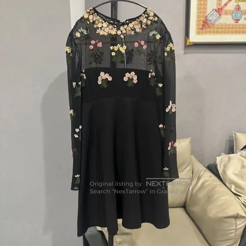 Valentino Valentino Black Cotton Blend Embroidered Dress . Size L / US 10 / IT 46 - 1 Thumbnail