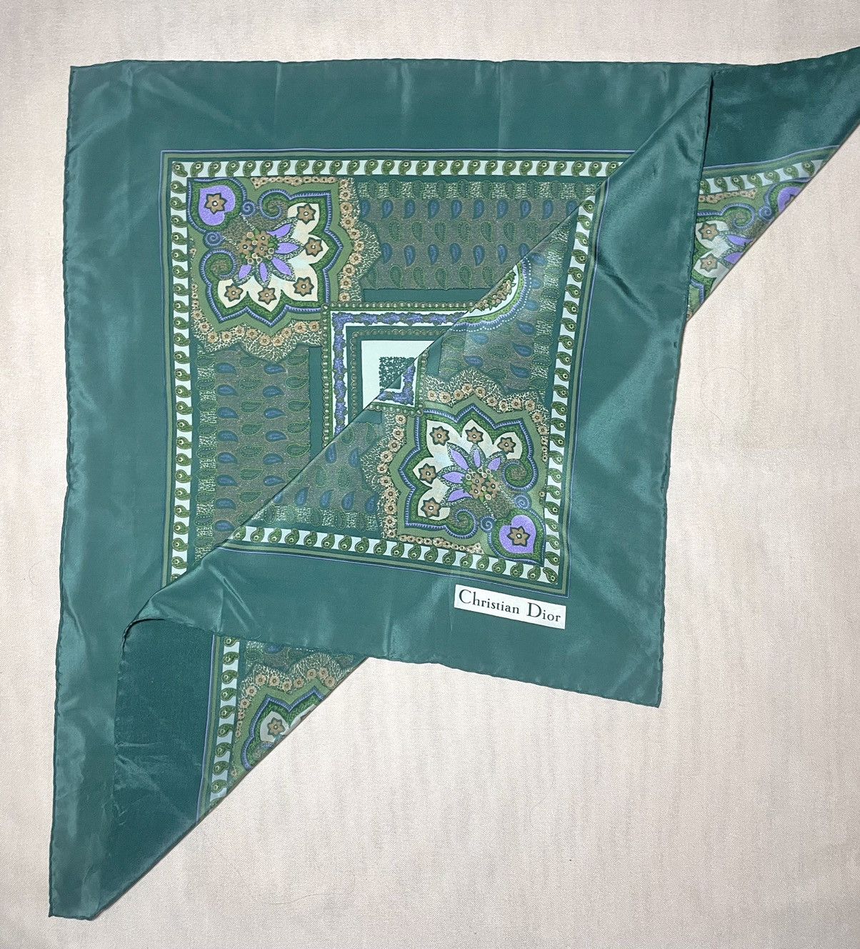 SikSilk × Vintage Christian Dior paisley floral green scarf Size ONE SIZE - 3 Thumbnail