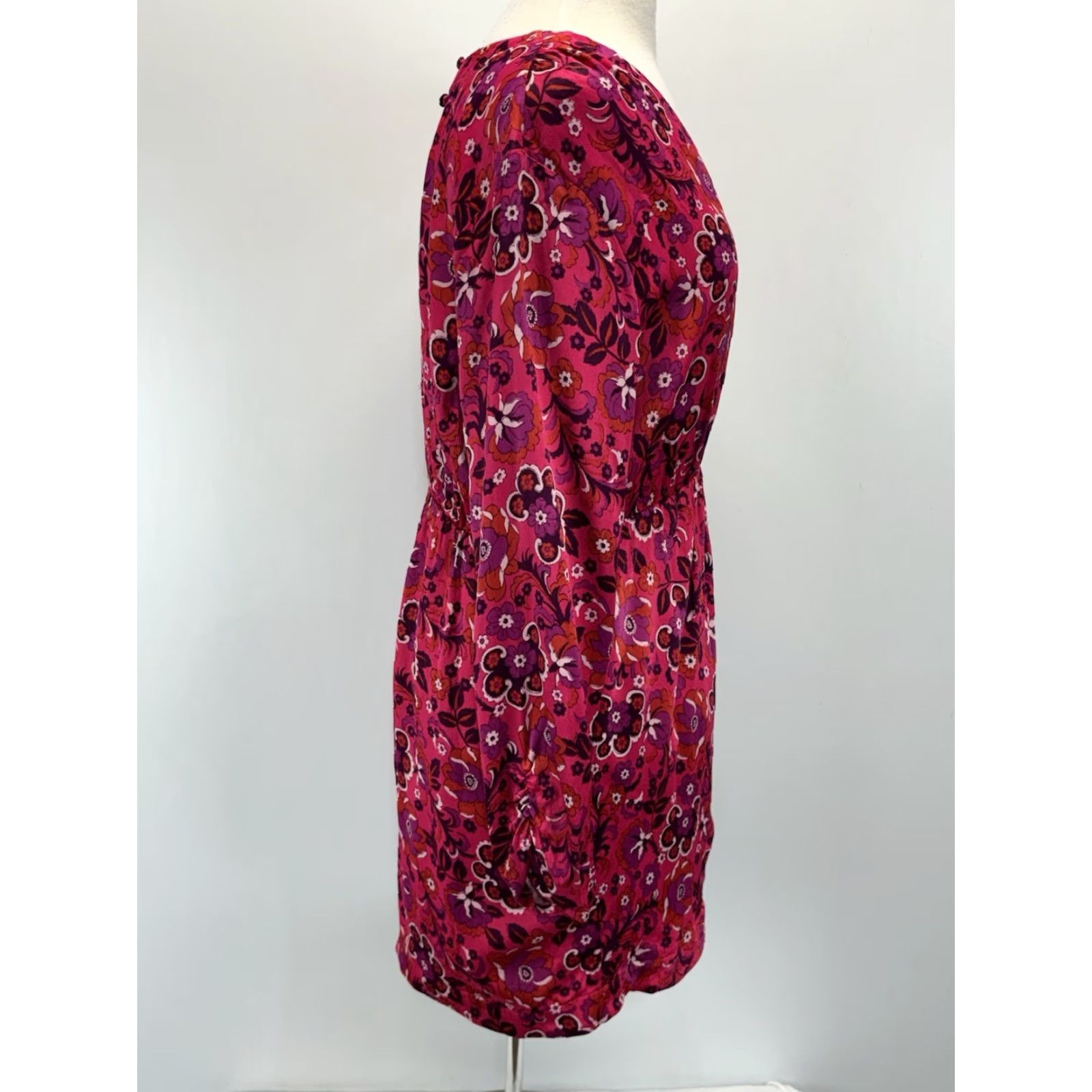Anthropologie Anthropologie Maeve Floral Faux Wrap Mini Dress Sz Large Pink Long Sleeve Size L / US 10 / IT 46 - 4 Thumbnail