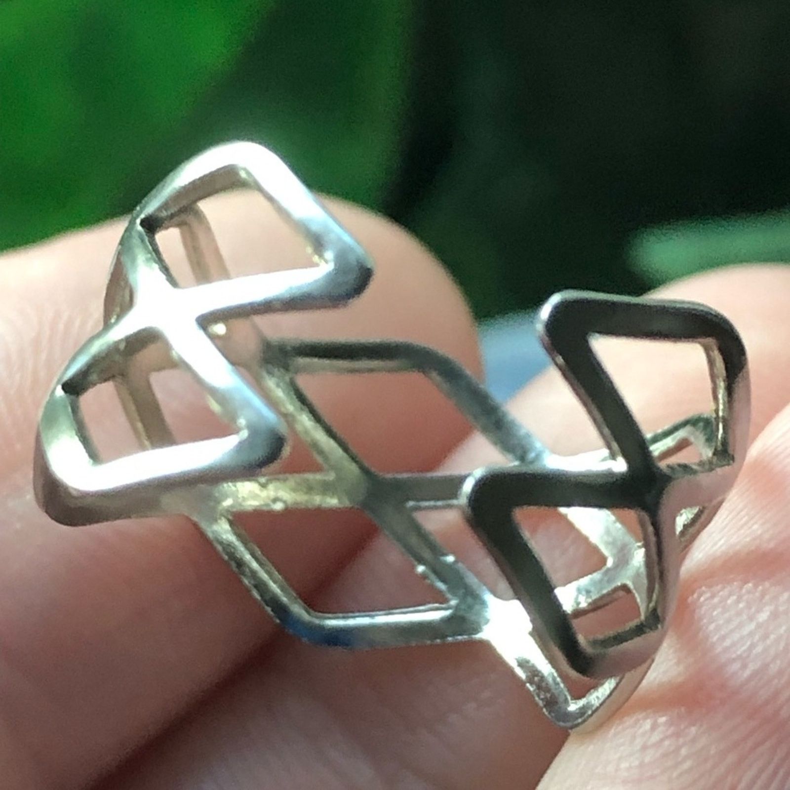 Jewelry Silver plated diamond cut out pattern adjustable band ring Size ONE SIZE - 2 Thumbnail