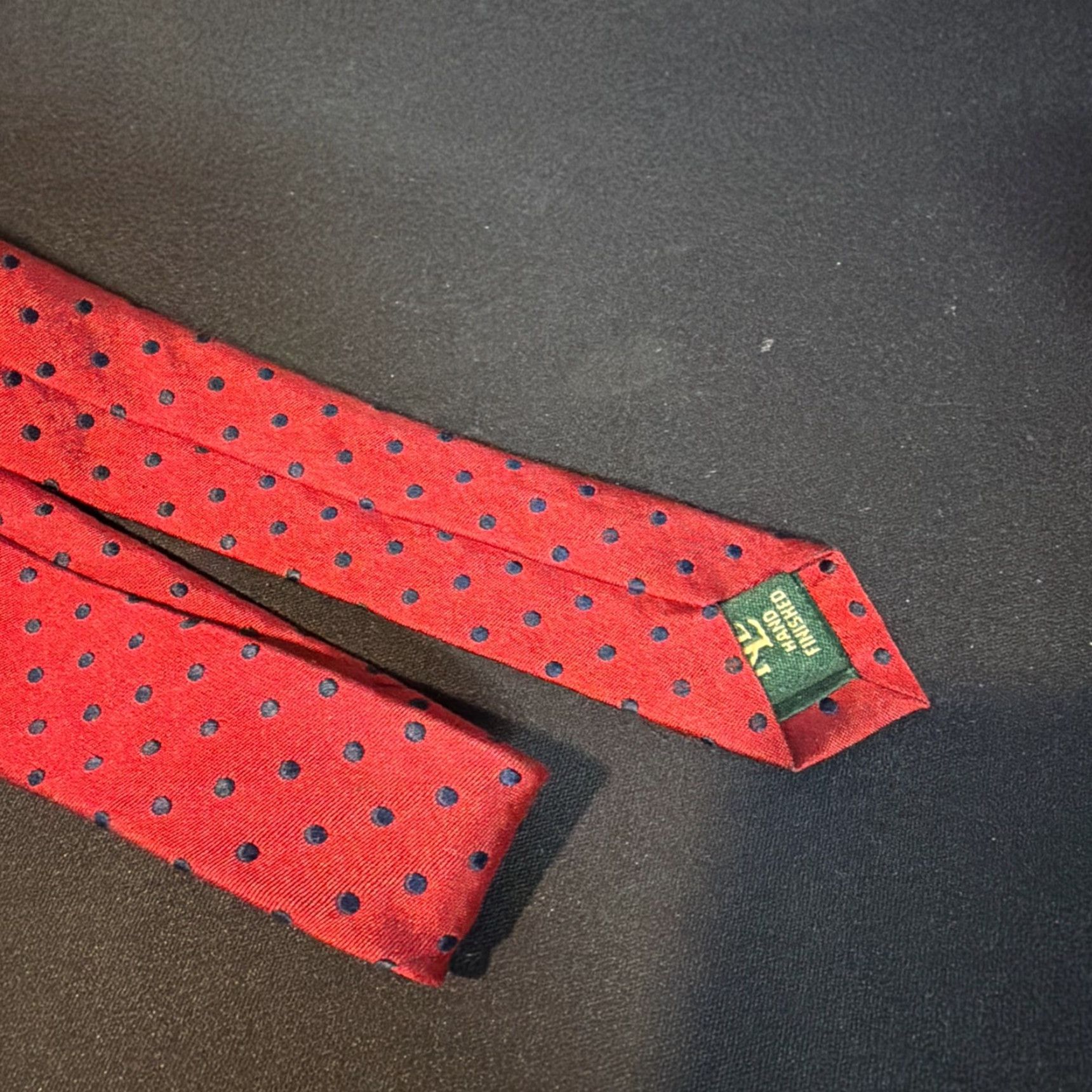 Ralph Lauren Lauren Ralph Lauren Men’s Necktie Red with Blue Polka Dots 100% Silk Length Size ONE SIZE - 3 Thumbnail