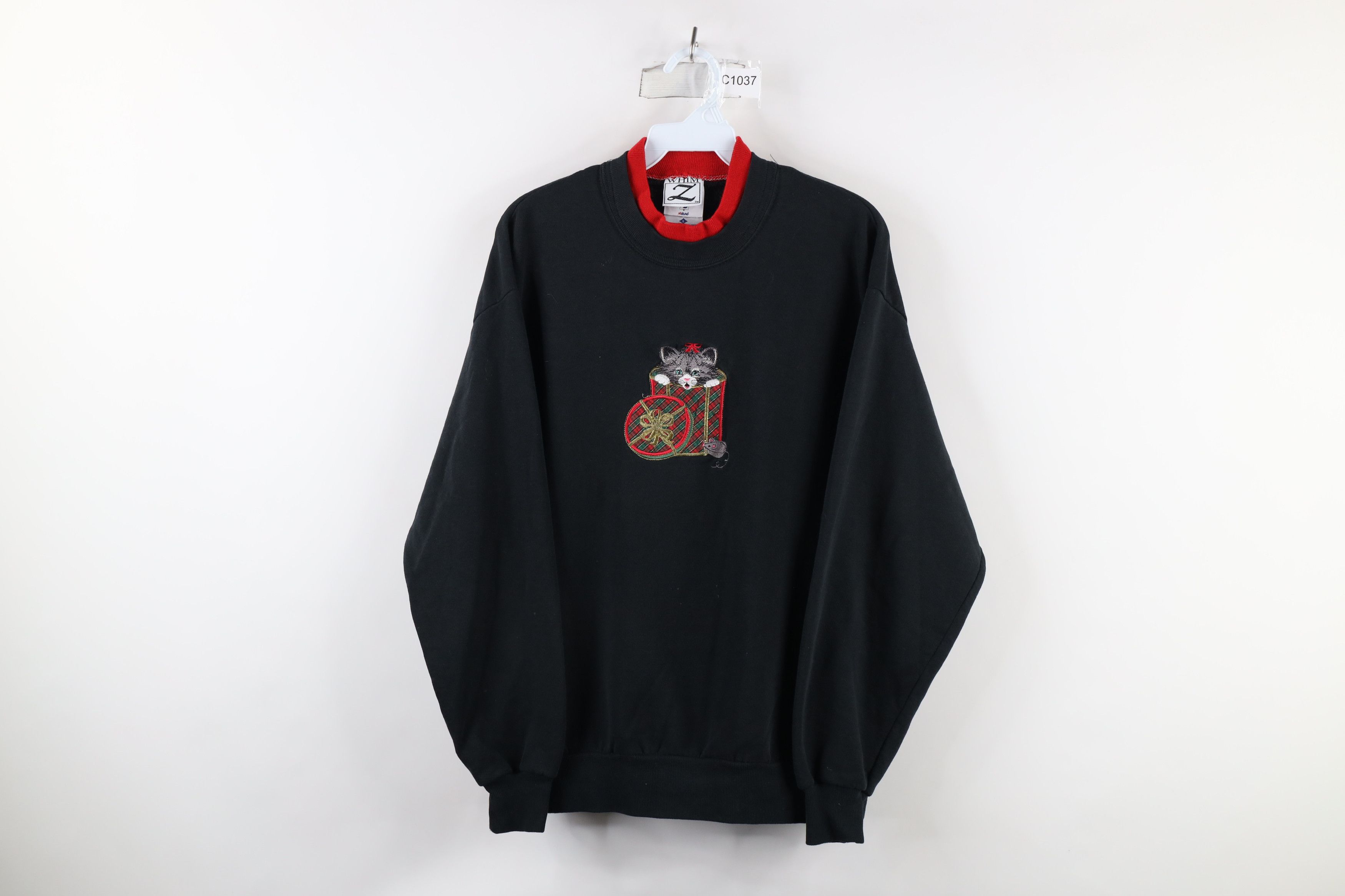 Vintage Vintage 90s Streetwear Cat Kitten Layered Sweatshirt Black Size L / US 10 / IT 46 - 1 Thumbnail