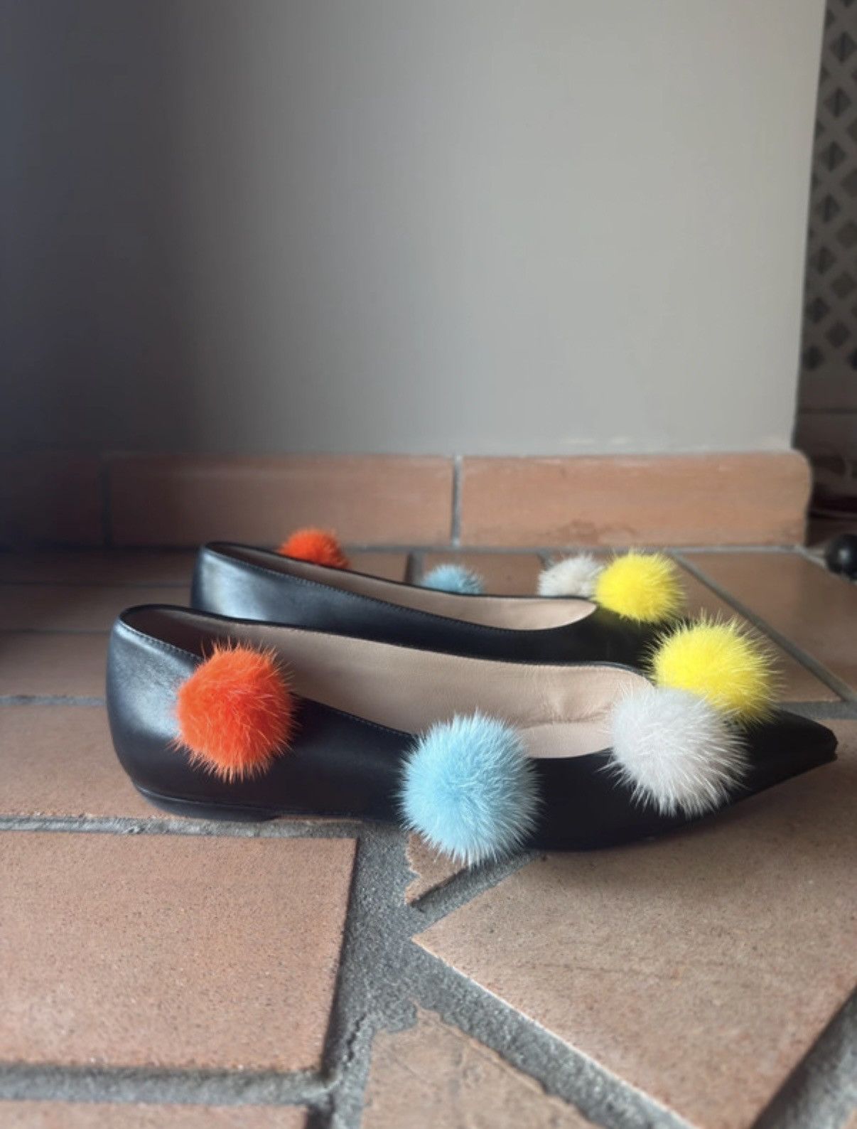Fendi Fendi Black Pom Pom Ballerina Flats Size US 7 / IT 37 - 6 Thumbnail