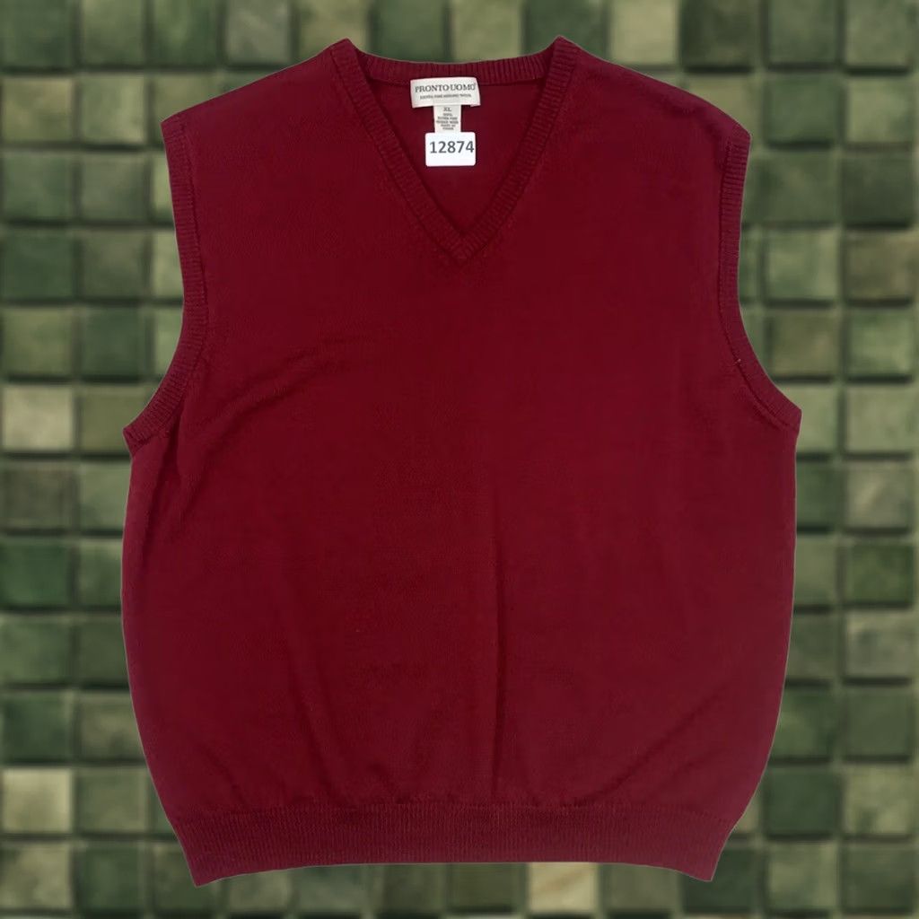 Pronto Uomo VINTAGE Pronto Uomo Extra Fine Merino Wool V Neck Sweater Vest Men’s Knit Vest XL Red Solid Tight-Knit Sleeveless Woolen/Knitted Vest Men’s Navy? Size US XL / EU 56 / 4 - 1 Thumbnail