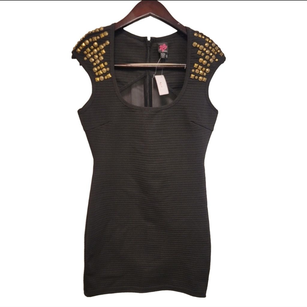 Bebe NWT B2 by Bebe Gold Studded Black Bodycon Mini Dress Size M / US 6-8 / IT 42-44 - 1 Thumbnail
