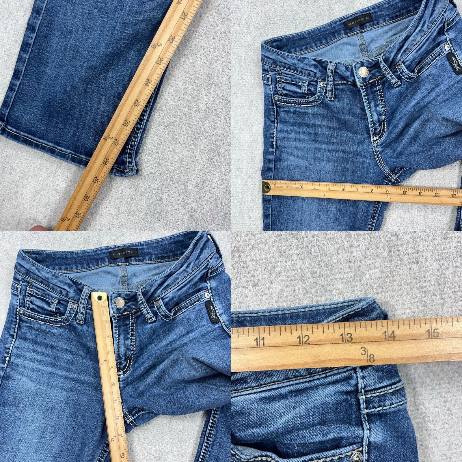 Silver Jeans Co. Silver Jeans Women 27x31 Suki Slim Fit Boot Cut Low Rise Med Wash Faded Flap Size 27" / US 4 / IT 40 - 8 Thumbnail