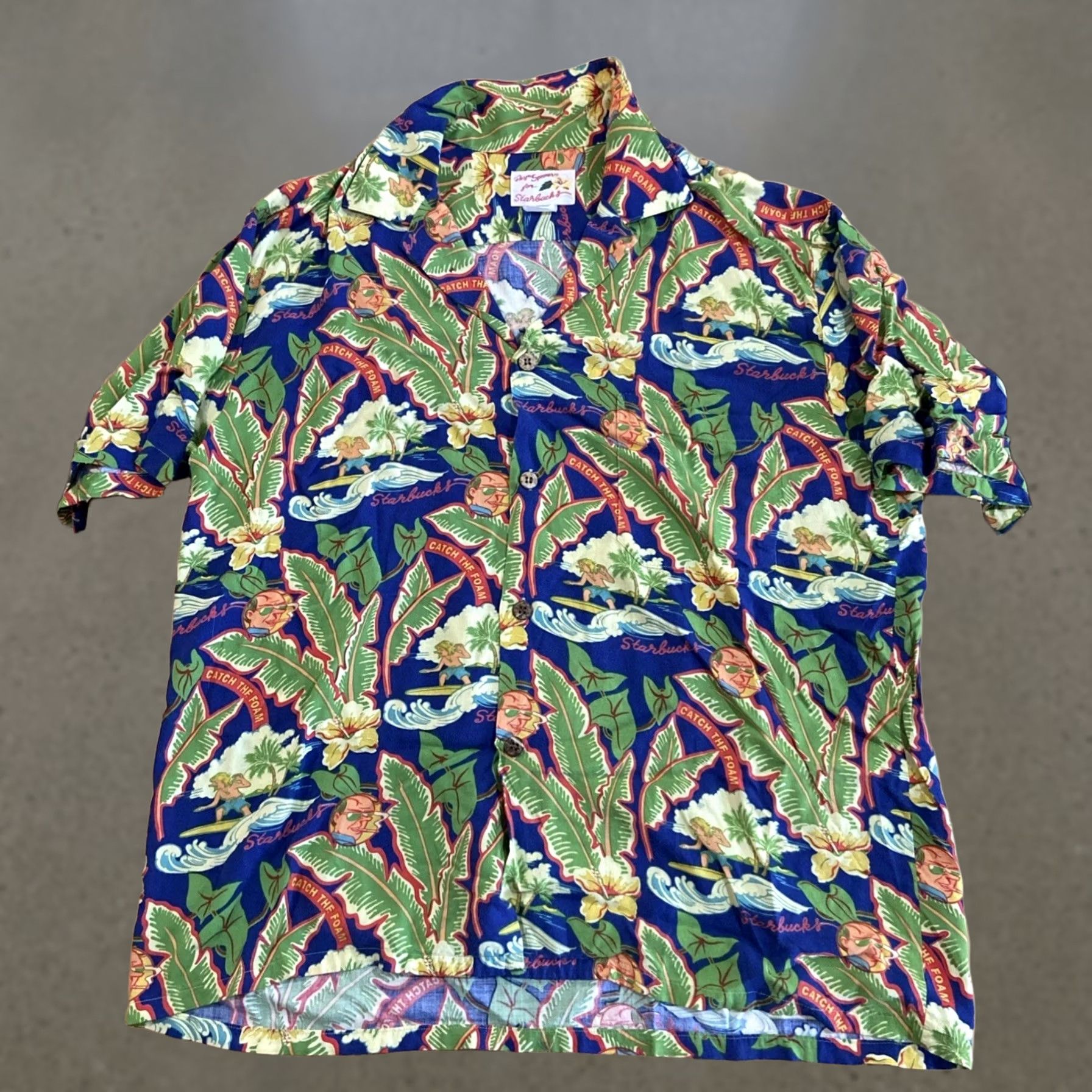 Reyn Spooner VINTAGE Reyn Spooner Starbucks Shirt Mens Large Blue Hawaiian Aloha Surf Catch The Foam Button-Up Short Sleeve Collared Size US L / EU 52-54 / 3 - 1 Thumbnail