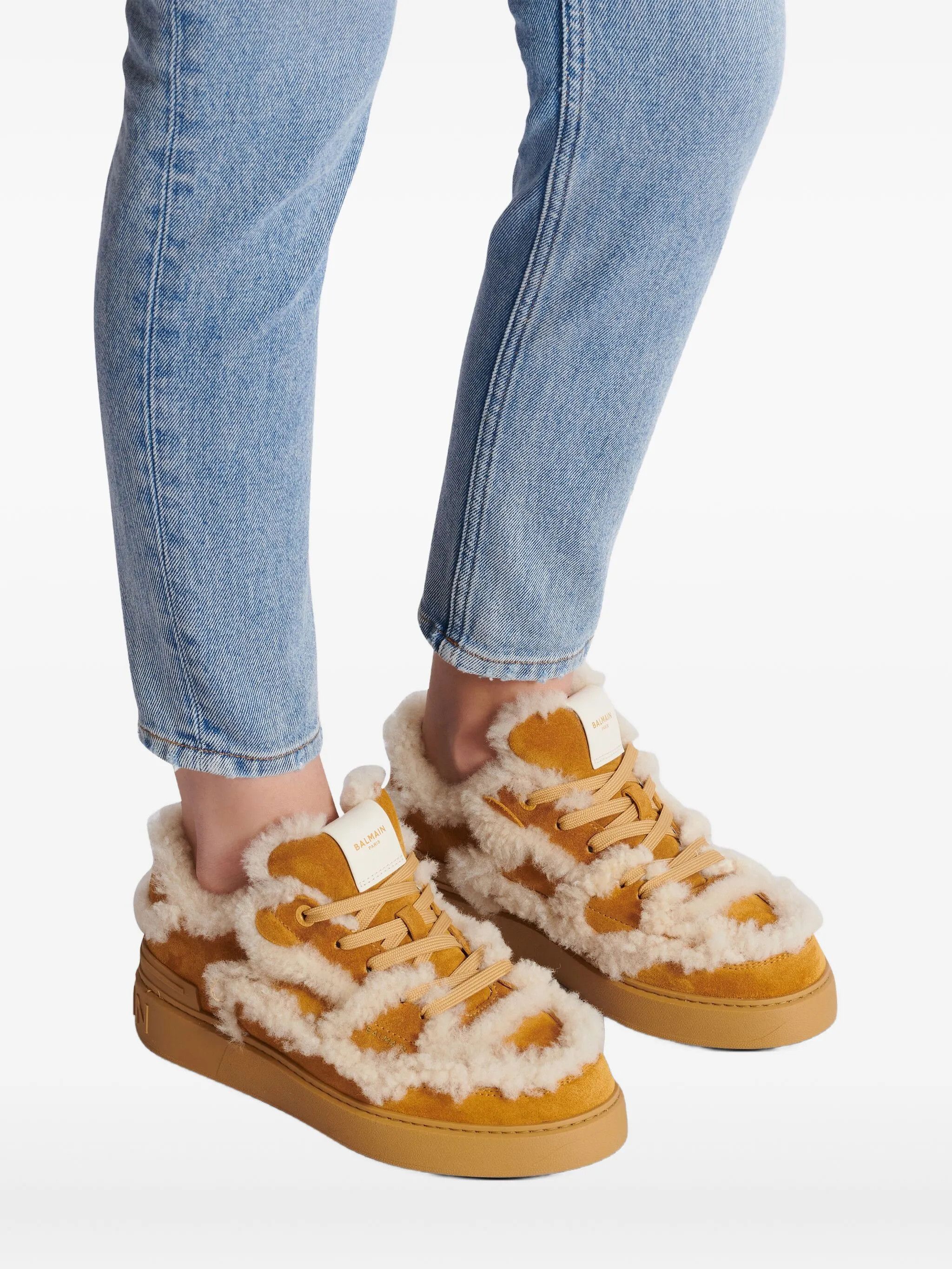 Balmain o1mt1gz0326 Shearling Suede Low-Top Sneakers in Brown Size US 8 / IT 38 - 5 Thumbnail