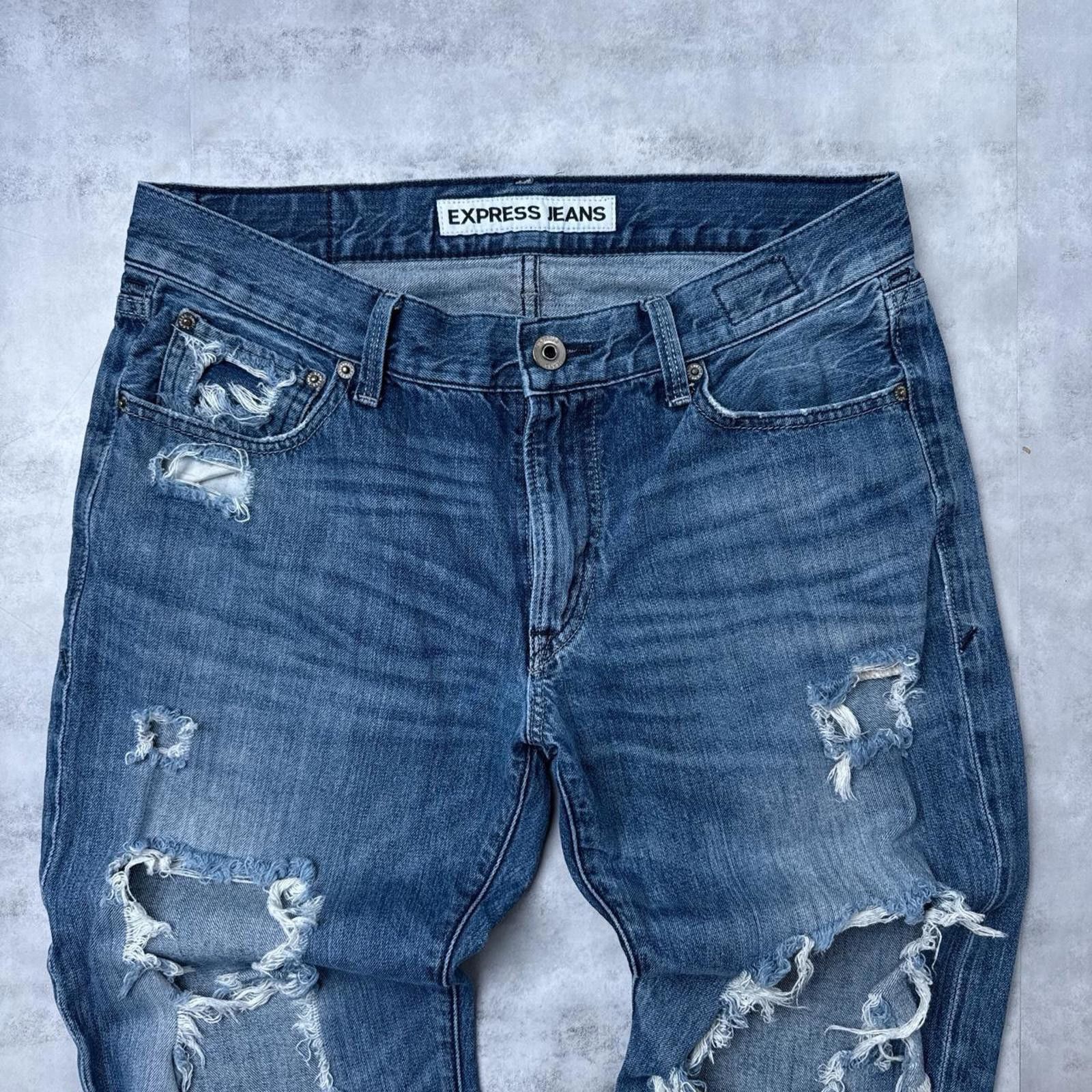 Express Y2K Express 00s blue distressed denim jeans Size US 32 / EU 48 - 5 Thumbnail