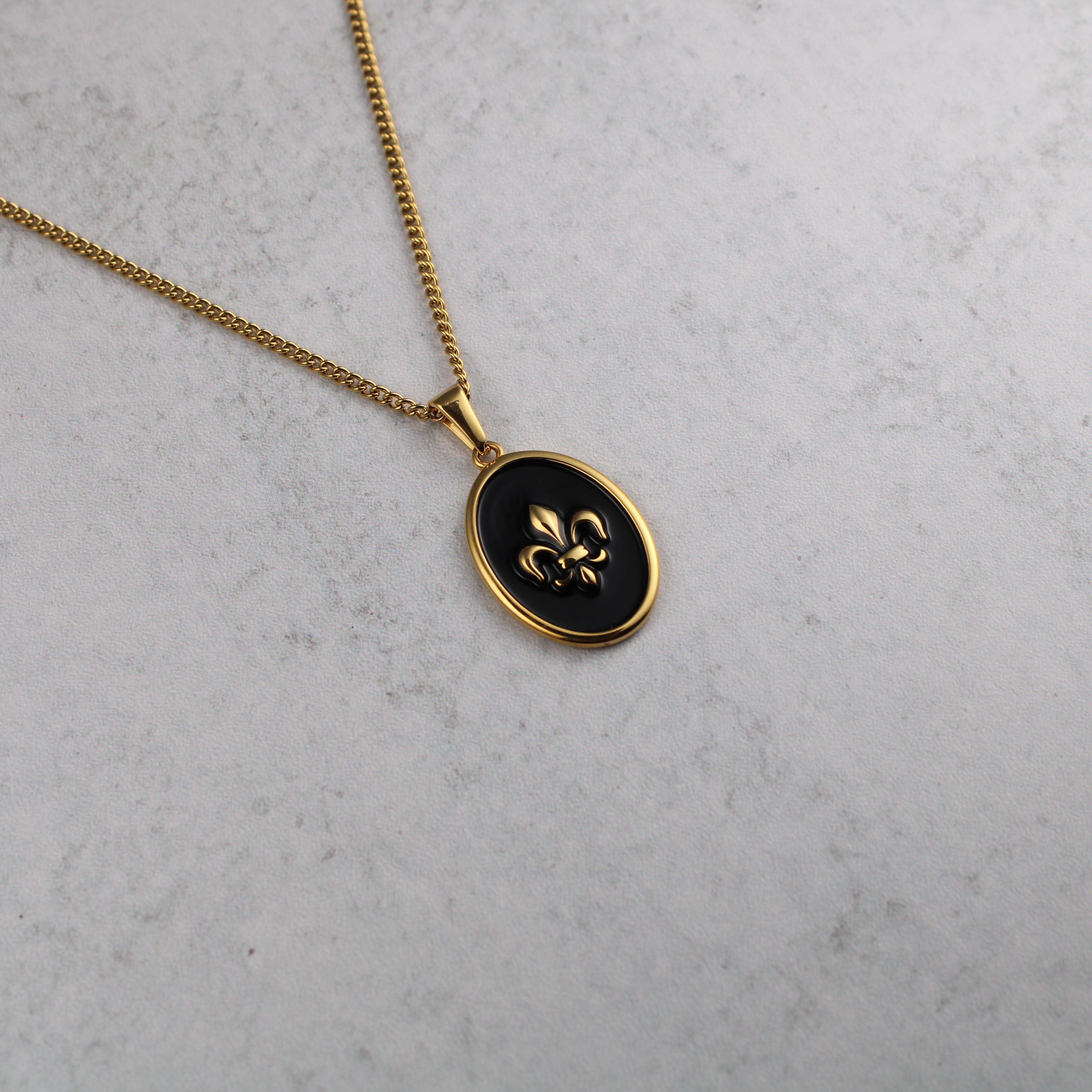 Jewelry Gold Enamel Fleur De Lis Pendant Chain Necklace Size ONE SIZE - 3 Thumbnail