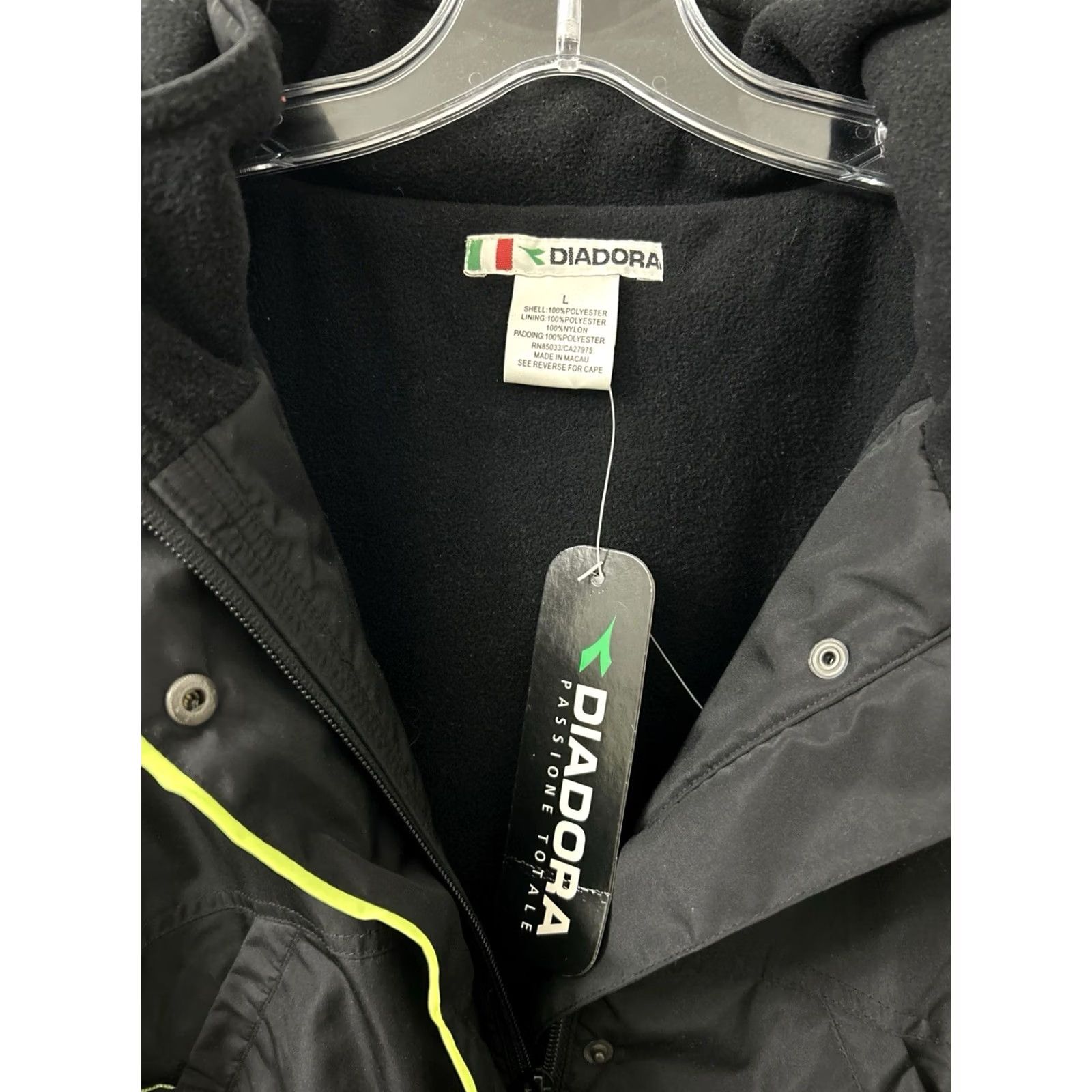 Diadora Diadora Parka Jacket Mens Large Black Neon Fleece Lined Long Bench Cost Size US L / EU 52-54 / 3 - 5 Thumbnail
