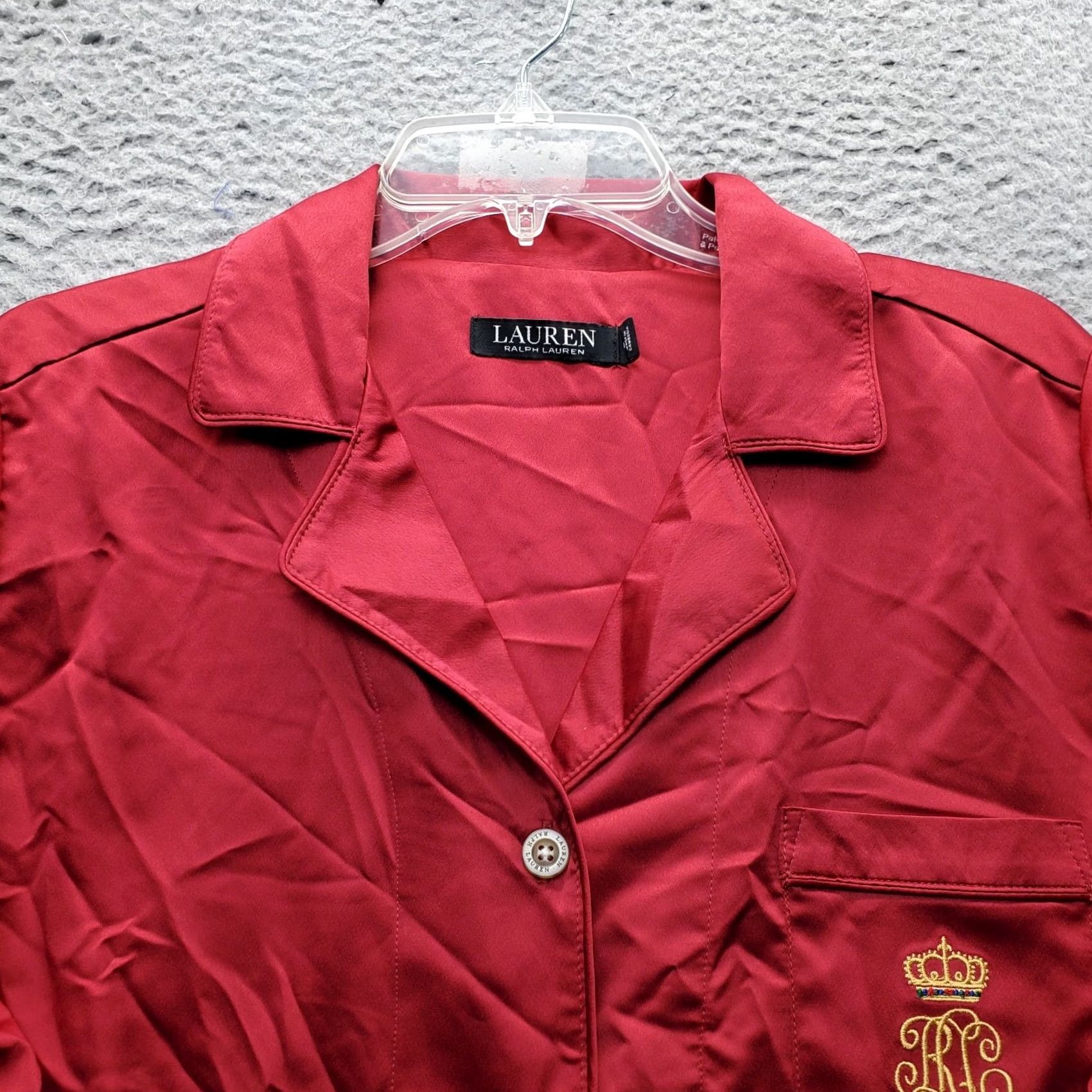 Ralph Lauren Lauren Ralph Lauren Pajama Shirt Womens M Red Pipe Trim Notch Lapel Button Front Women Size M Red Pajama Top Size M / US 6-8 / IT 42-44 - 7 Thumbnail