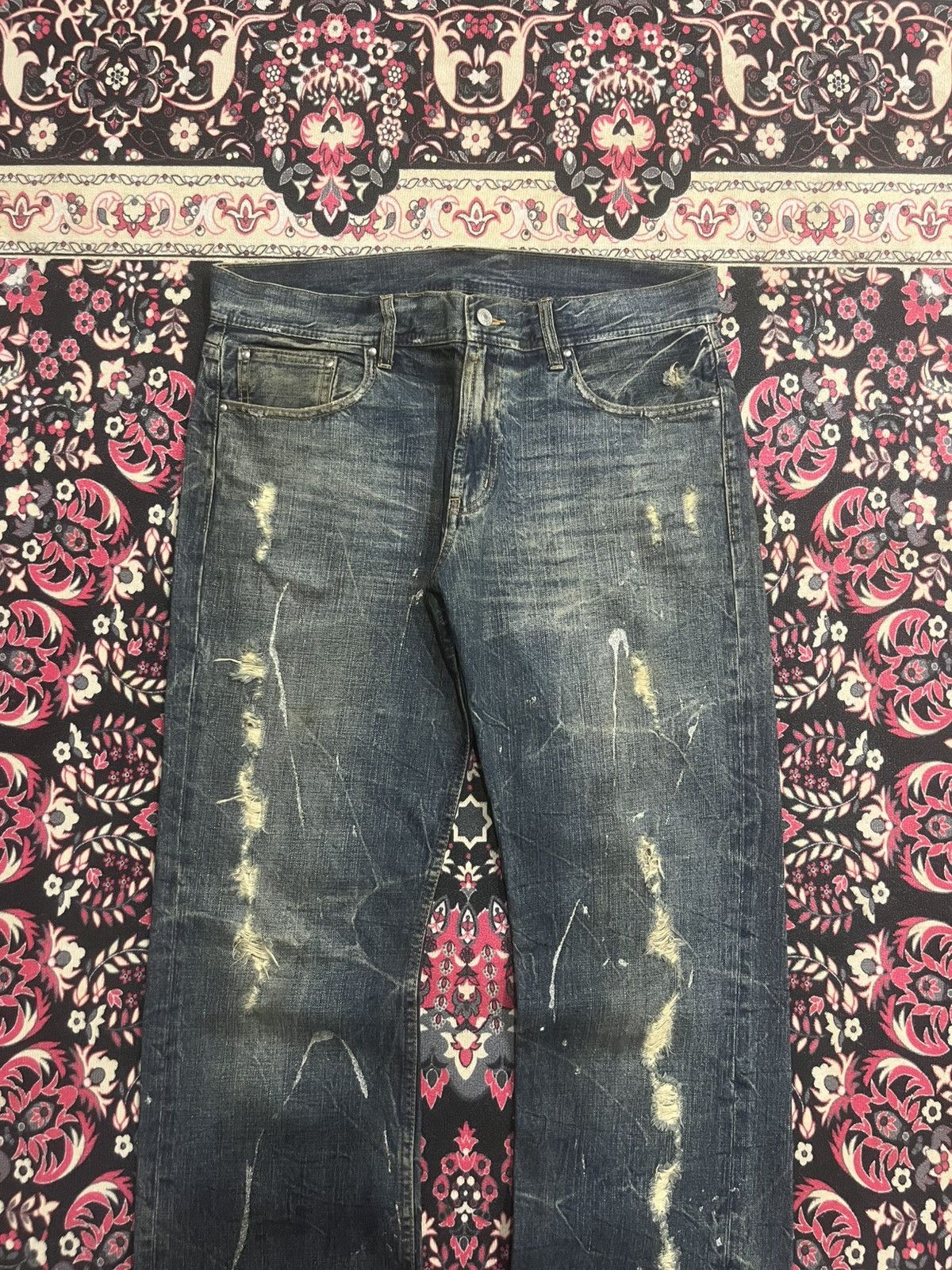 Tornado Mart Vintage Japanese Agate Distress Paint Splattered Flare Jeans Size US 34 / EU 50 - 3 Thumbnail