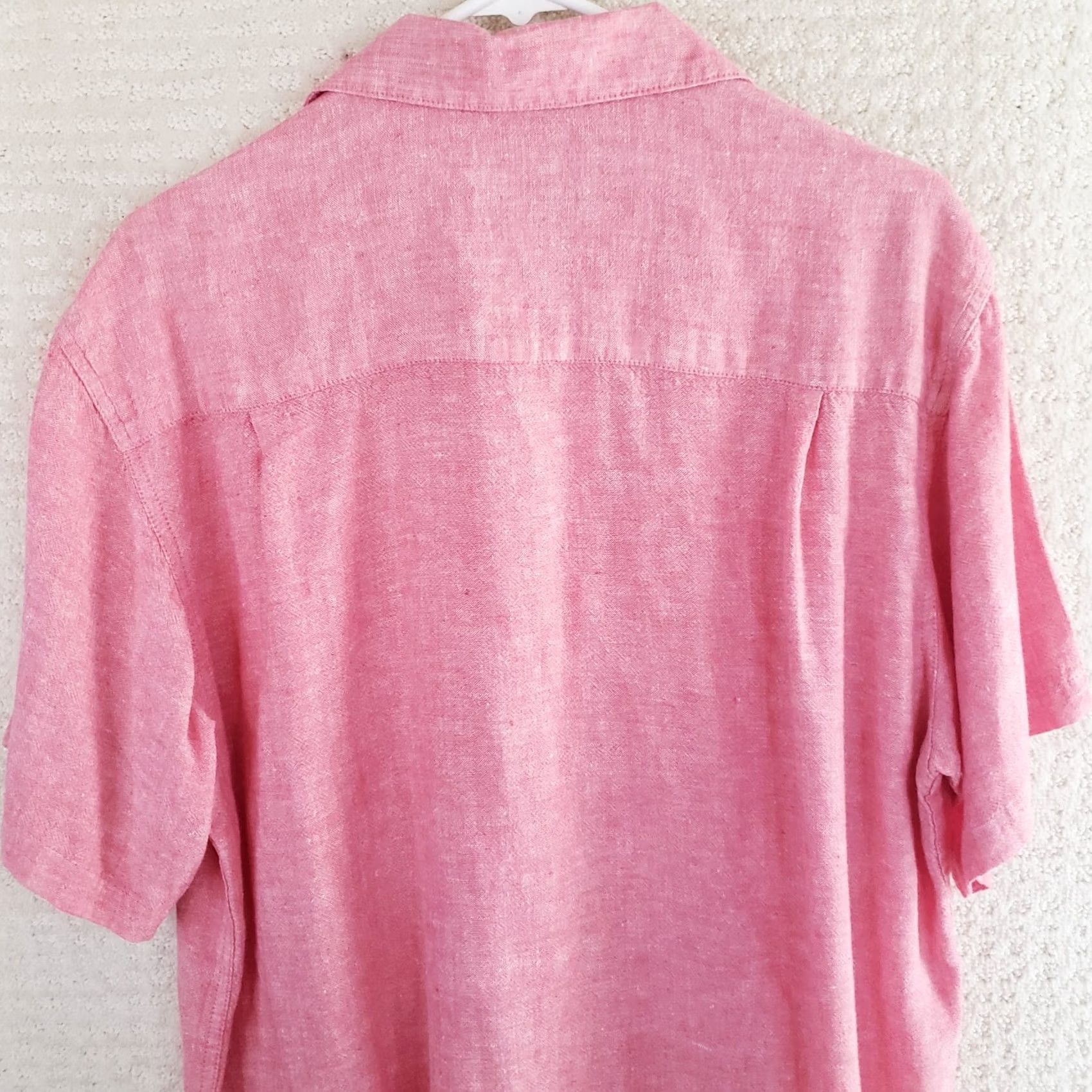 Pinko Saddlebred Shirt Mens L Button Front Classic Fit Linen Cotton Pink Short Sleeve Size US L / EU 52-54 / 3 - 6 Thumbnail