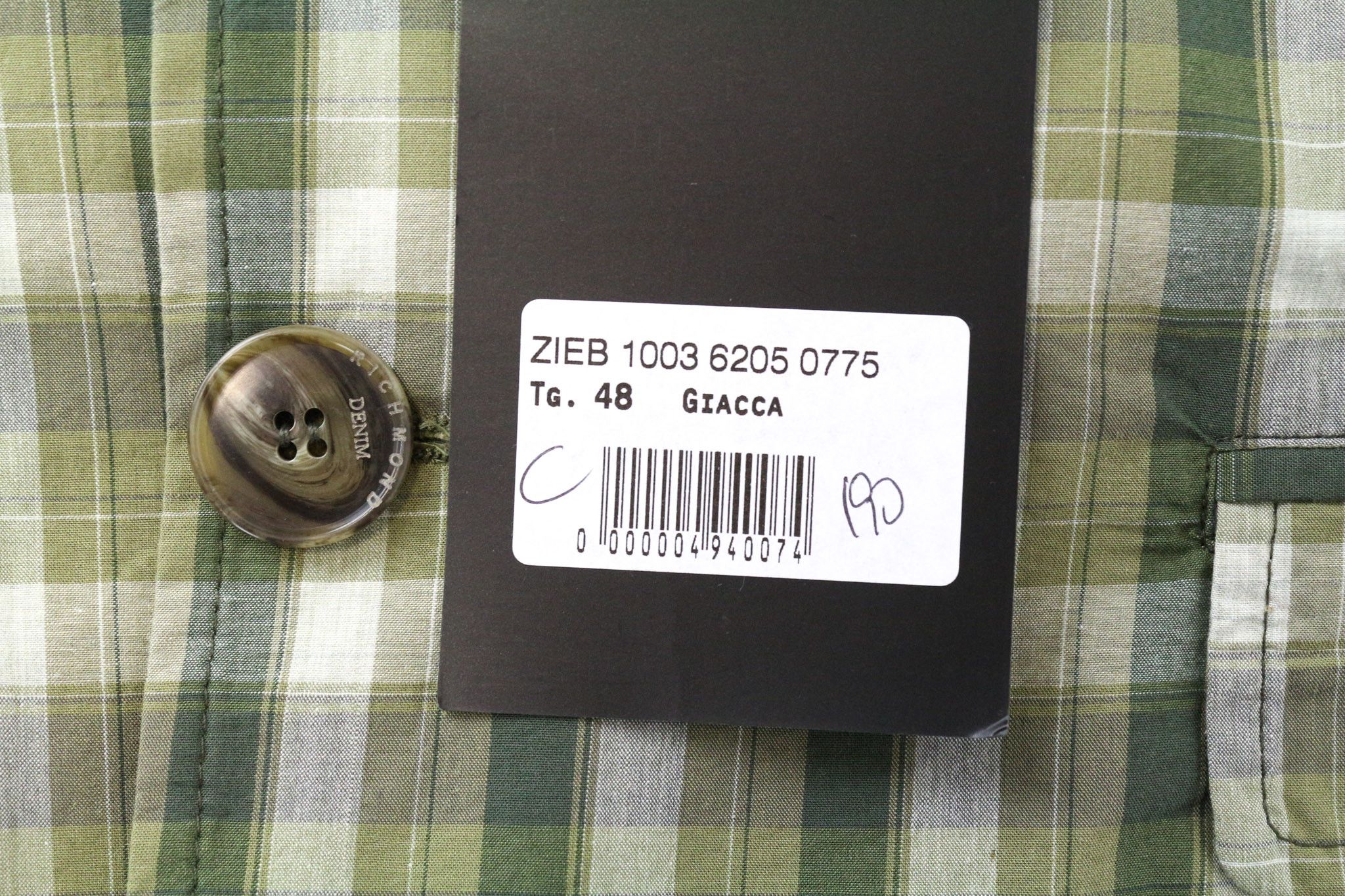 John Richmond 48 Green Cotton Checked Single-Breasted Blazer 74286 Size 38R - 5 Thumbnail